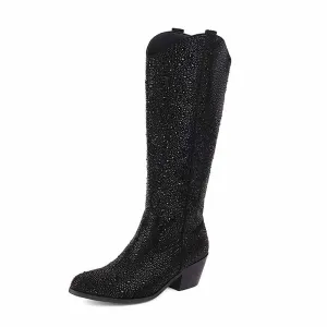 Sparkly Rhinestones Cowboy Cowgirl Style Boots Knee High Boots for Women