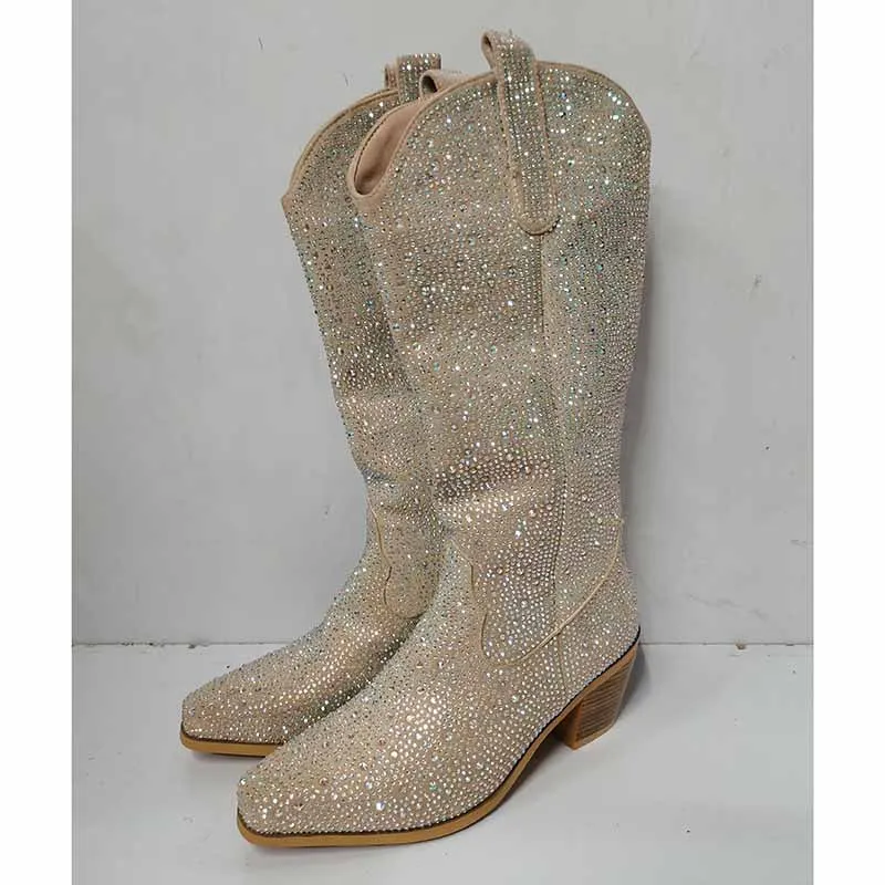 Sparkly Rhinestones Cowboy Cowgirl Style Boots Knee High Boots for Women