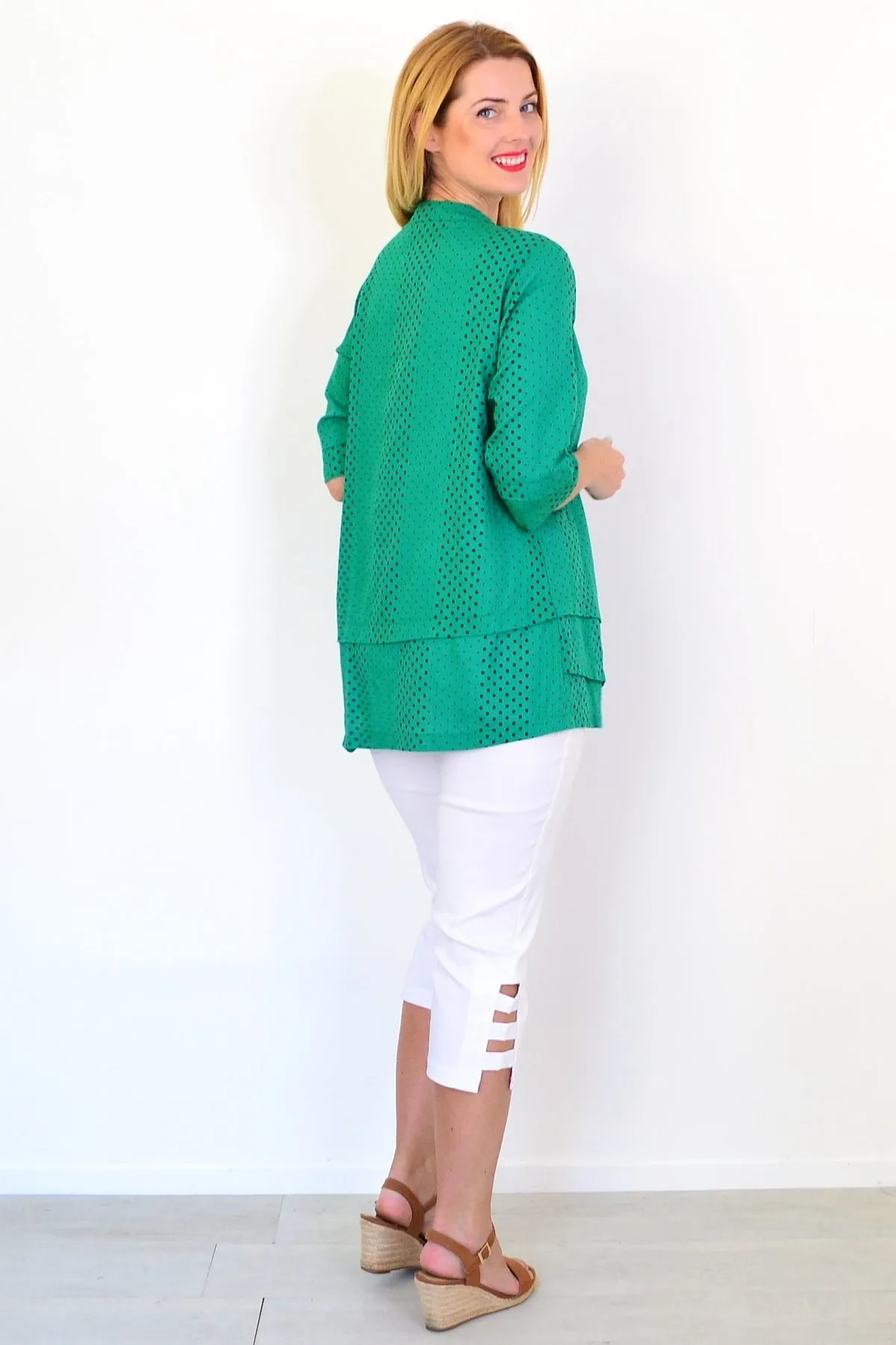 Spotted Green Linen Blend Tunic Top