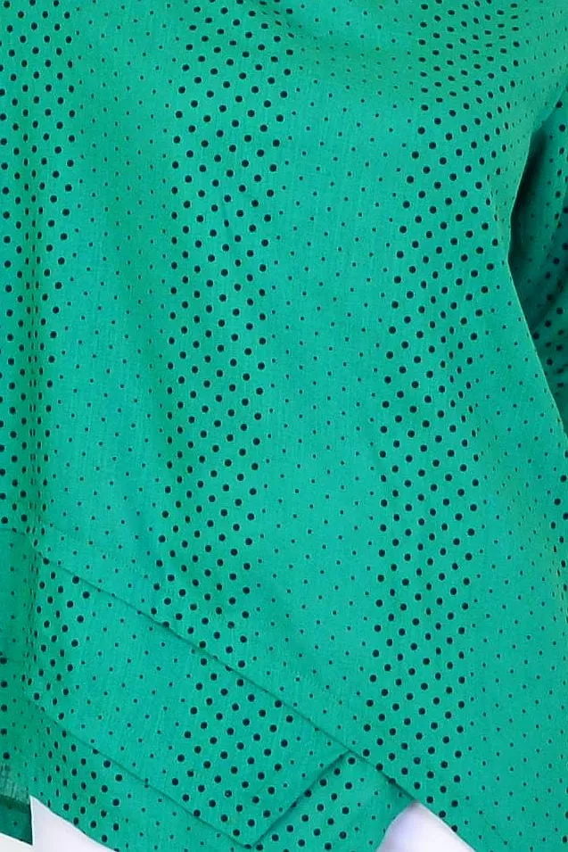 Spotted Green Linen Blend Tunic Top