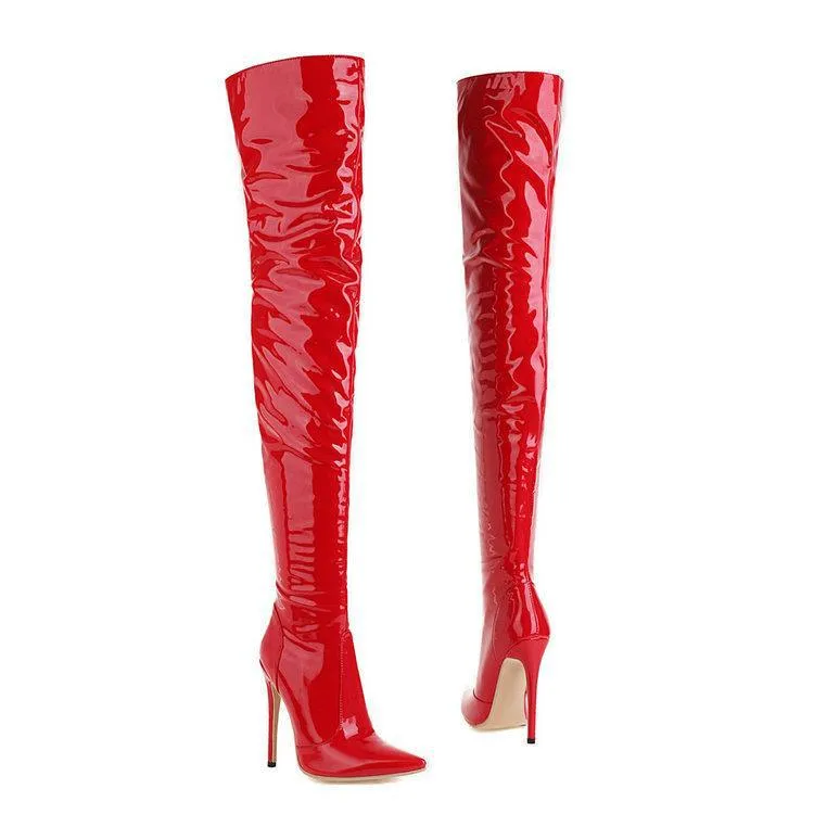 Stiletto Heel Thigh High Boots in Patent Bright Leather