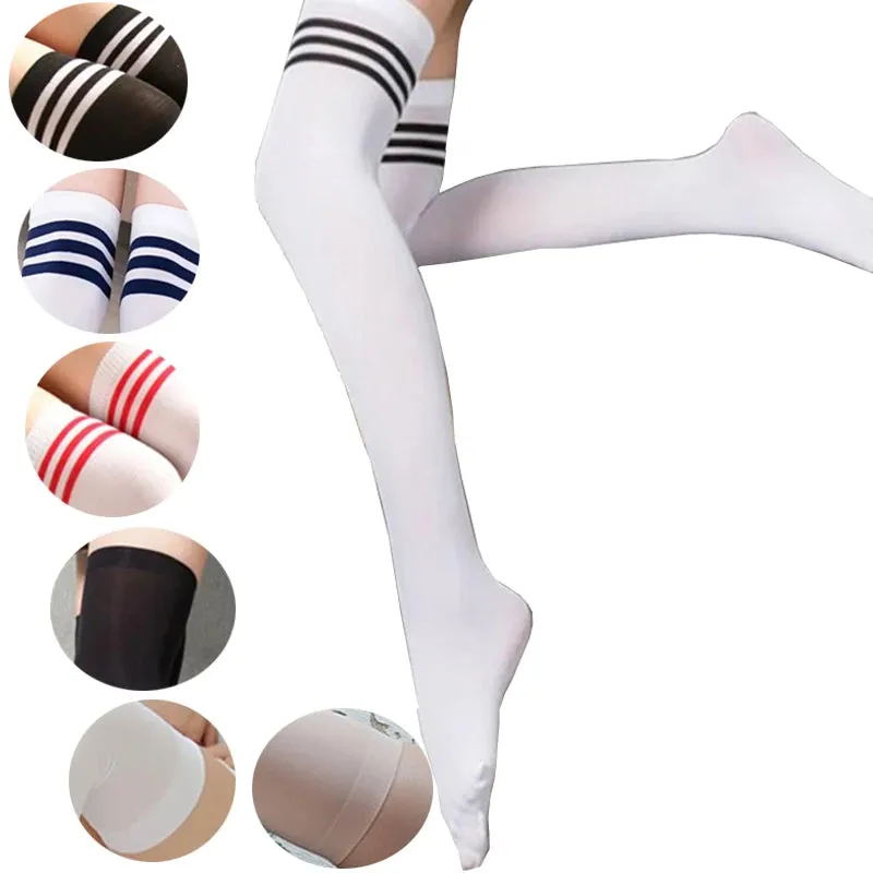 Striped Thigh-High Over Knee Nylon Socks