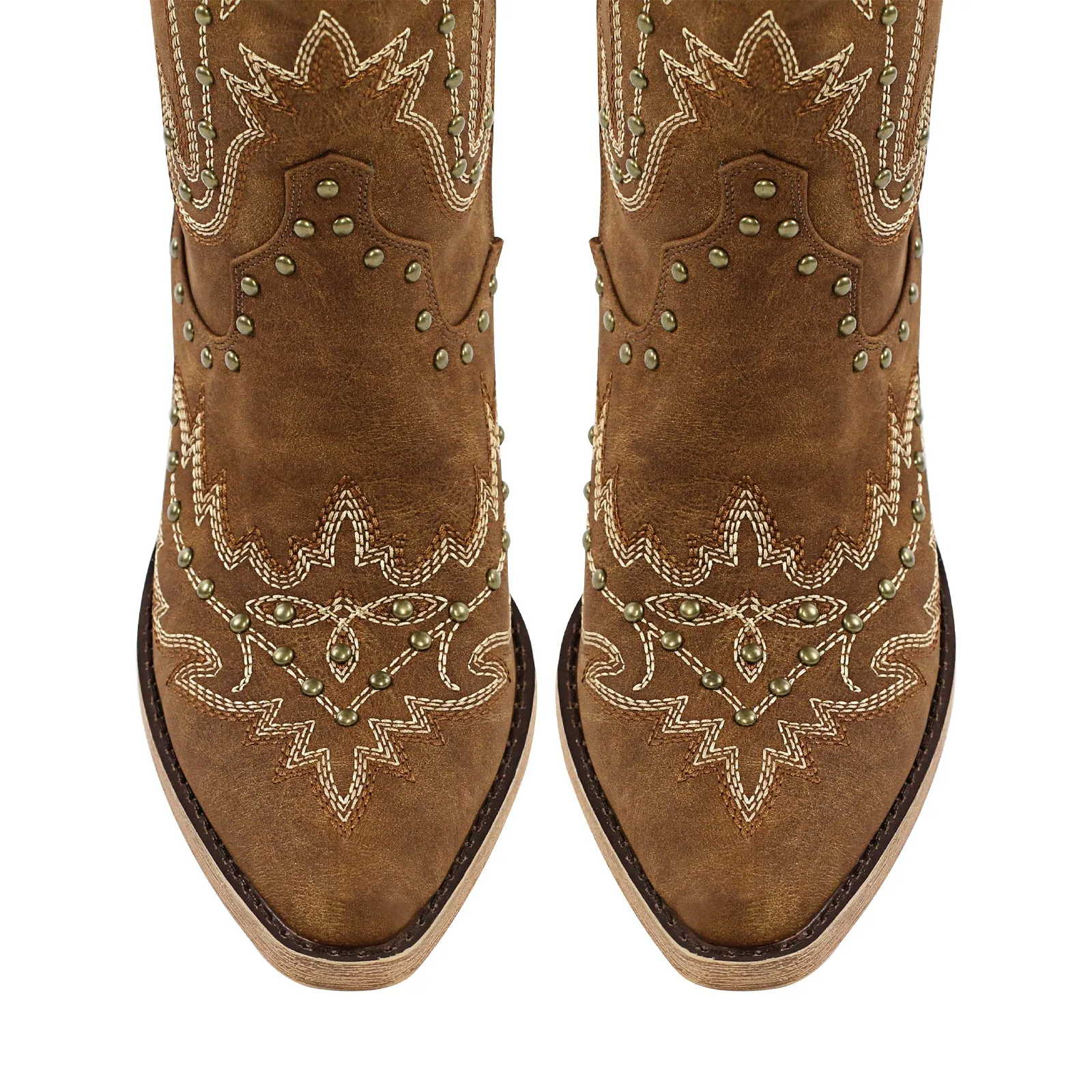 Studded Embroidered Over The Knee Western Boots