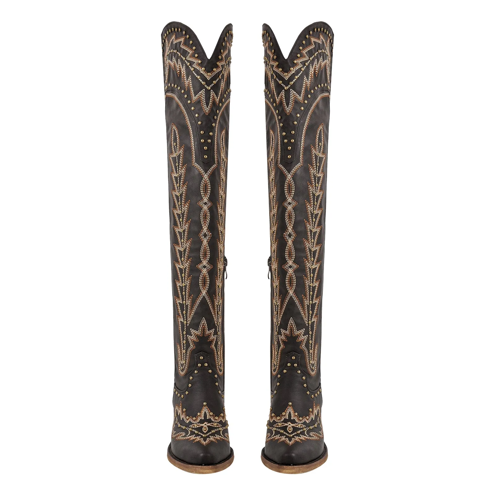 Studded Embroidered Over The Knee Western Boots