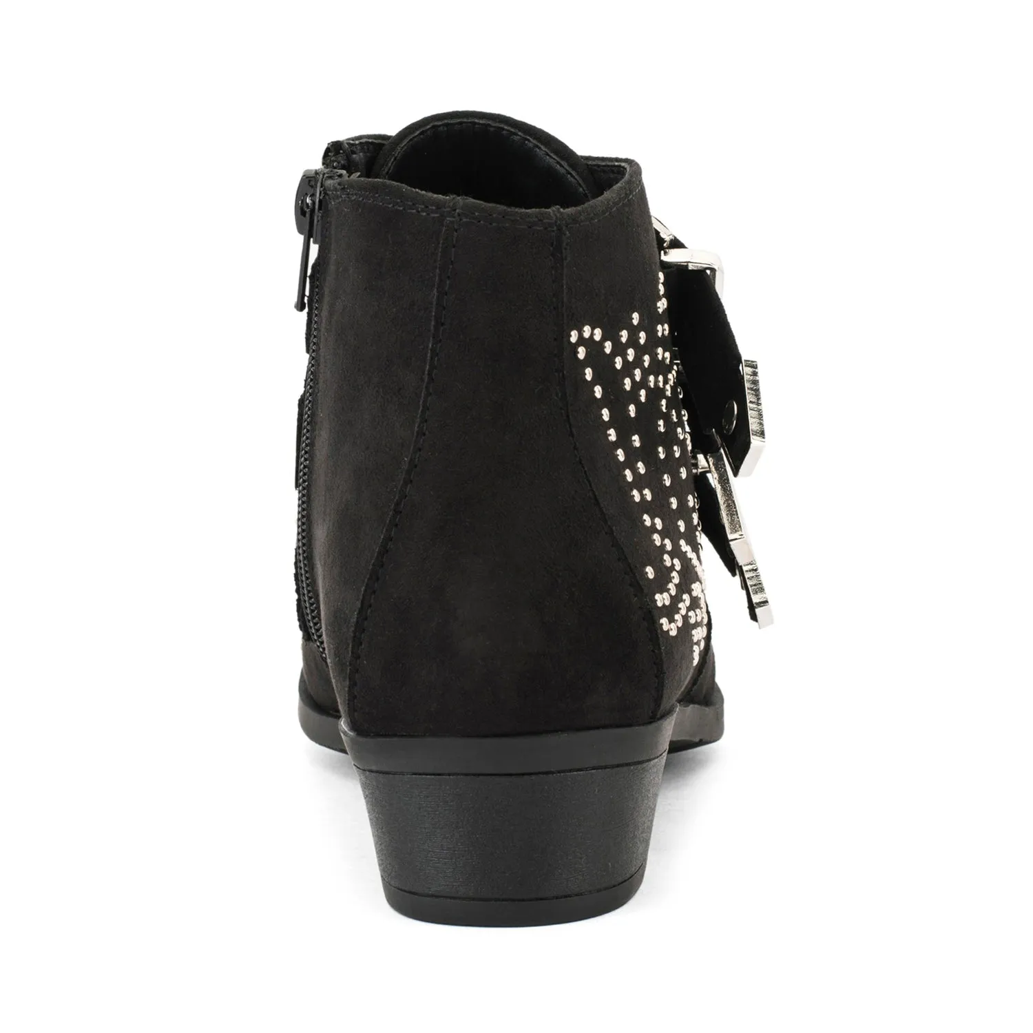 Suede Studded Buckle Ankle Boot