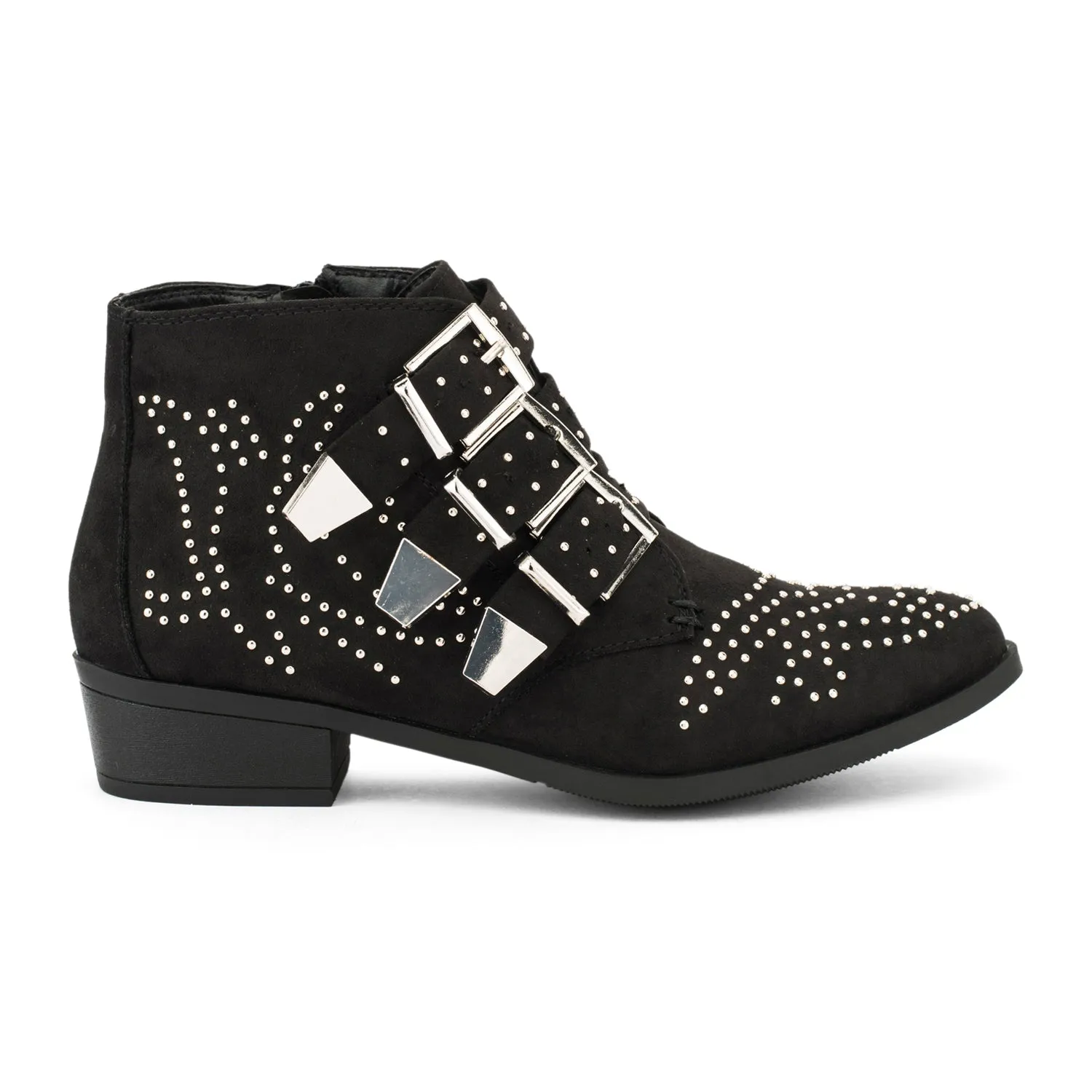 Suede Studded Buckle Ankle Boot