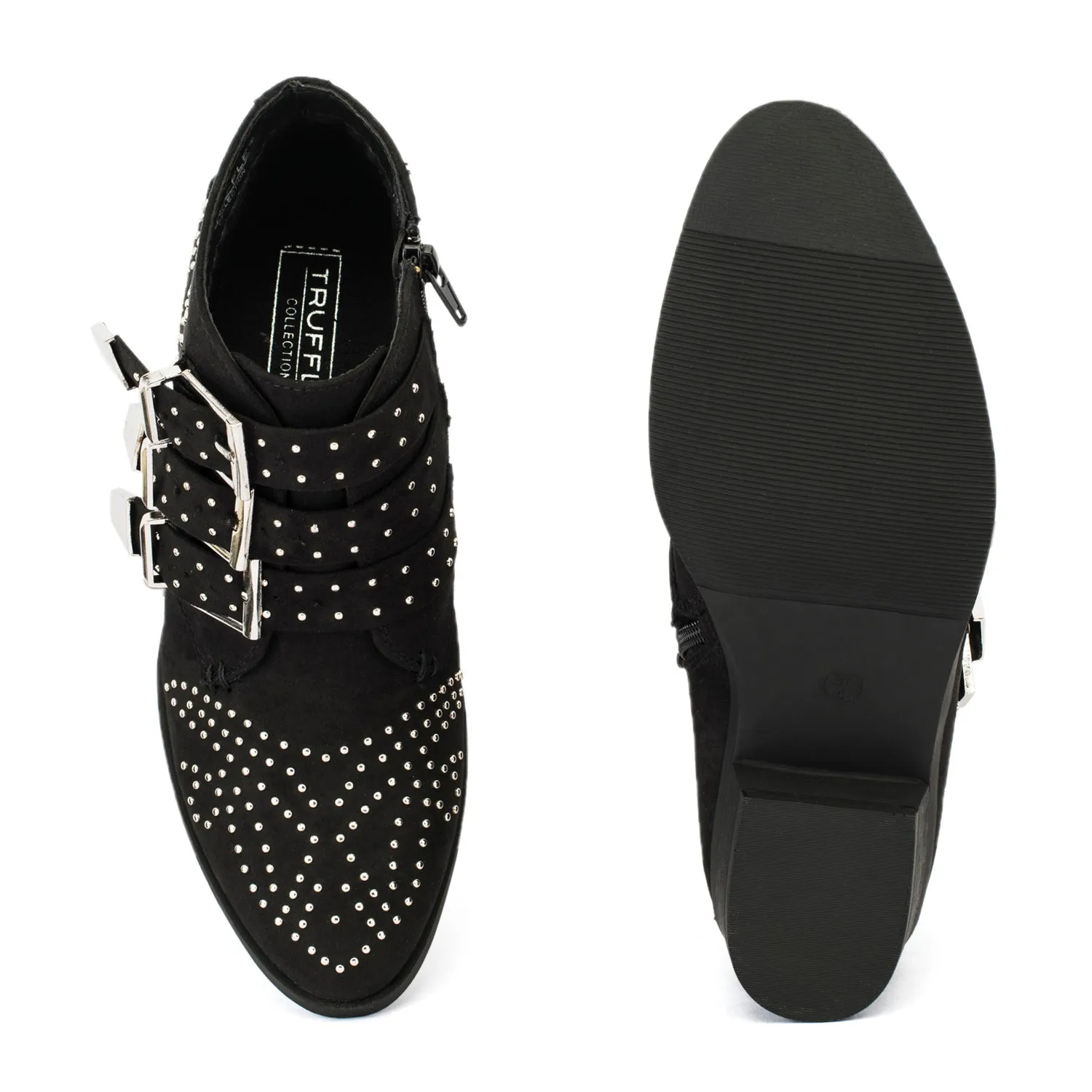 Suede Studded Buckle Ankle Boot