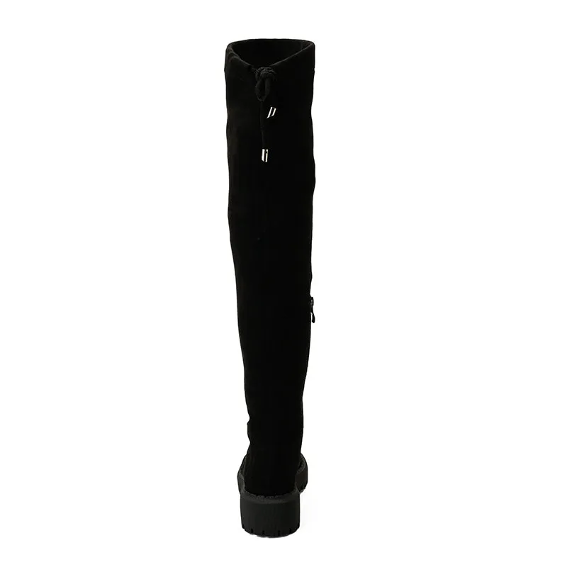 SUEDE THIGH HIGH BOOTS - BLACK