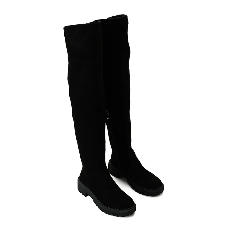 SUEDE THIGH HIGH BOOTS - BLACK