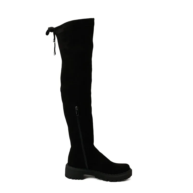 SUEDE THIGH HIGH BOOTS - BLACK