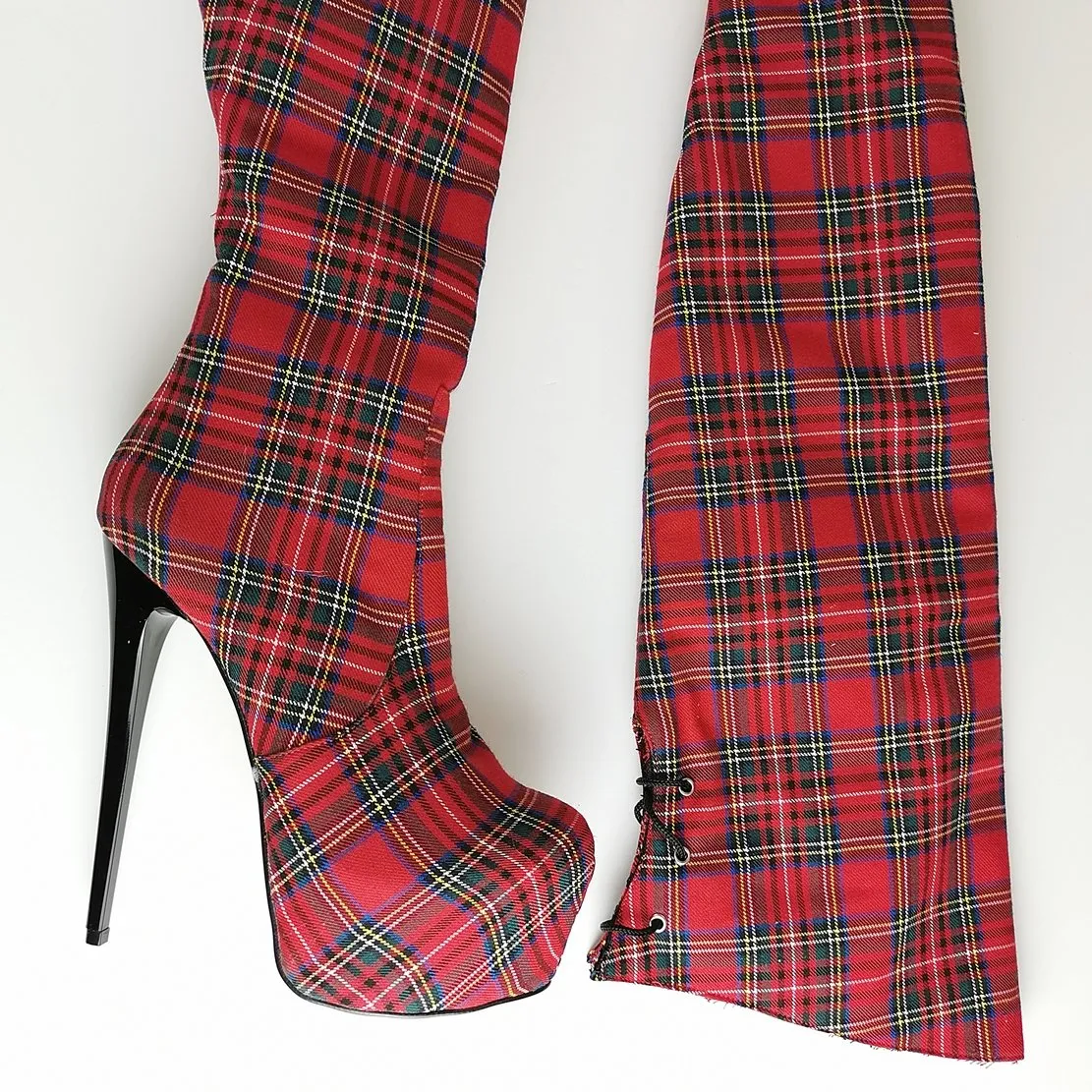 Tartan Thigh High Platform Boots