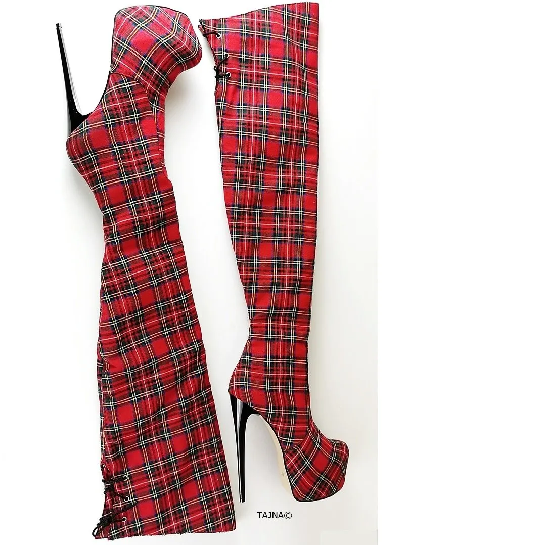 Tartan Thigh High Platform Boots