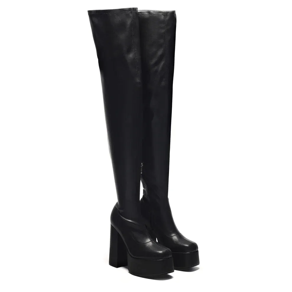 The Redemption Stretch Thigh High Boots-Black-Size 9-Clearance