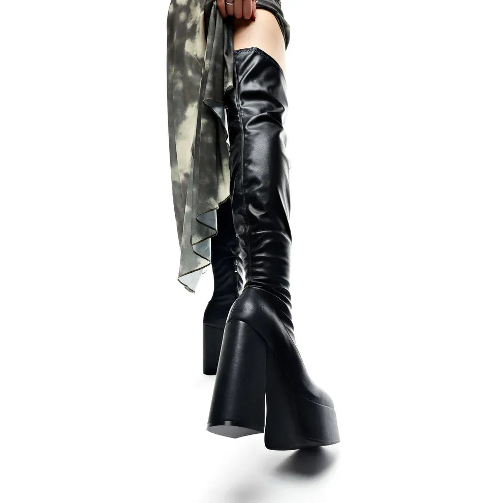 The Redemption Stretch Thigh High Boots-Black-Size 9-Clearance