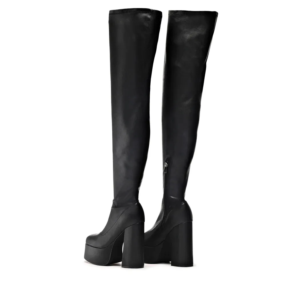 The Redemption Stretch Thigh High Boots-Black-Size 9-Clearance
