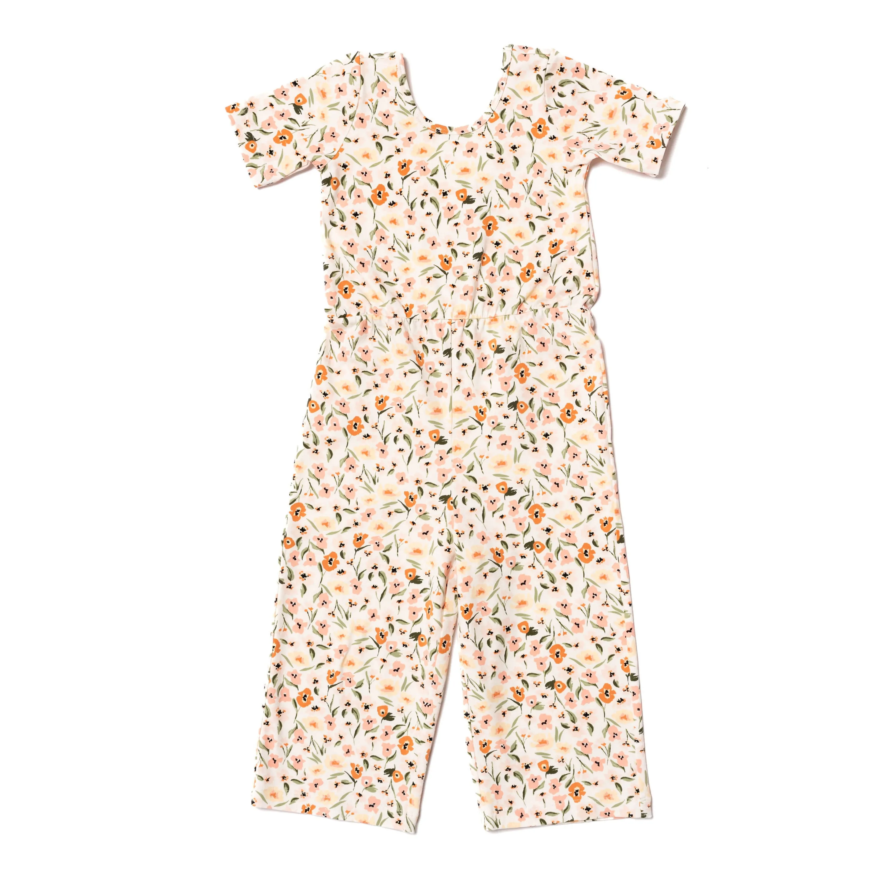 The Short Sleeve Wide Leg Jumpsuit in Peach Petal