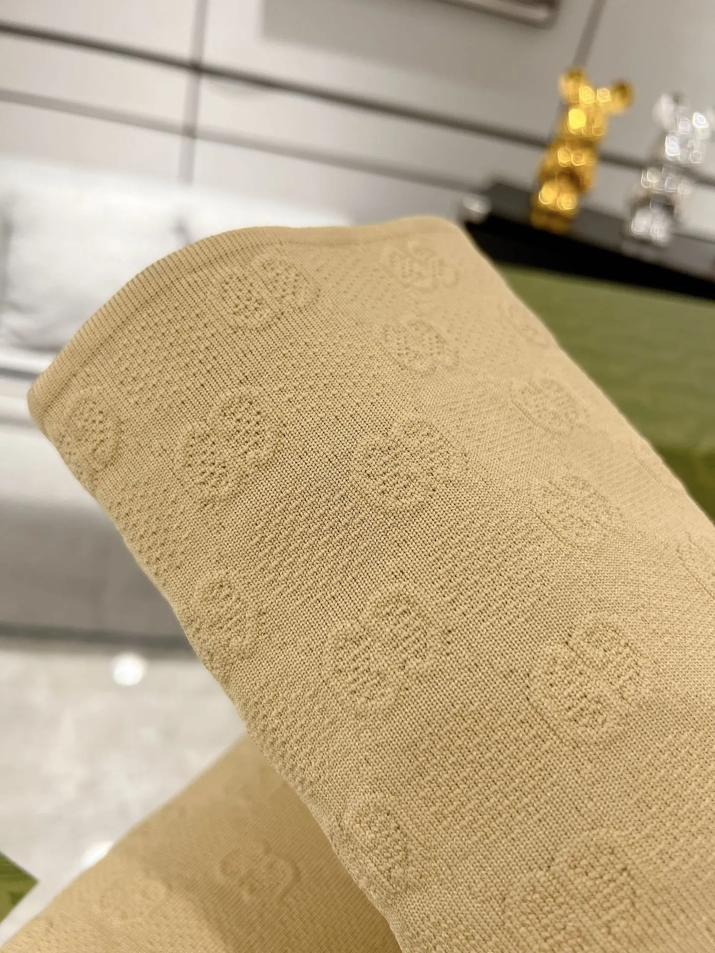 THIGH HIGH BOOTS IN BEIGE KNITTED FABRIC
