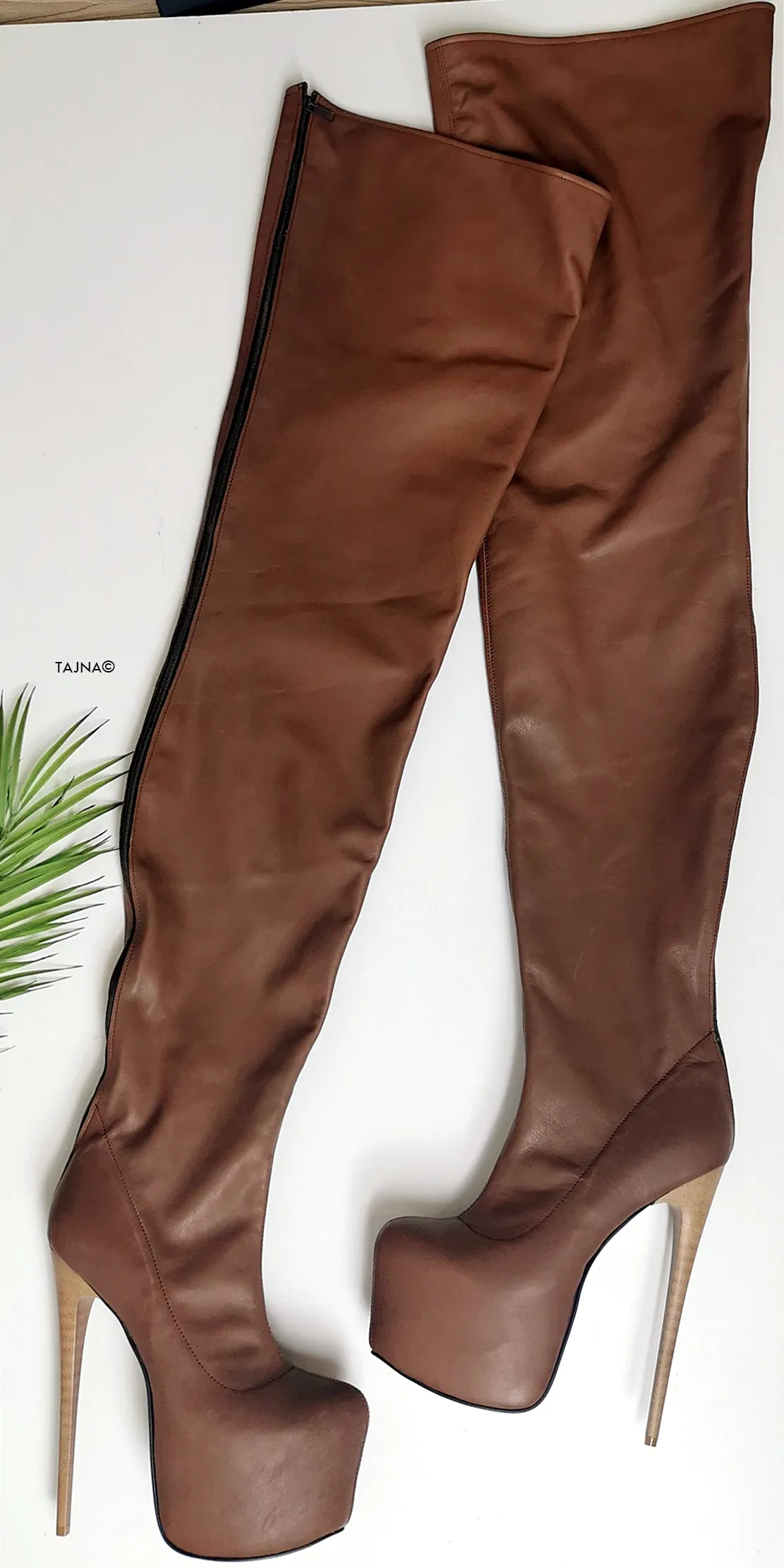 Thigh High Brown Genuine Leather Boots