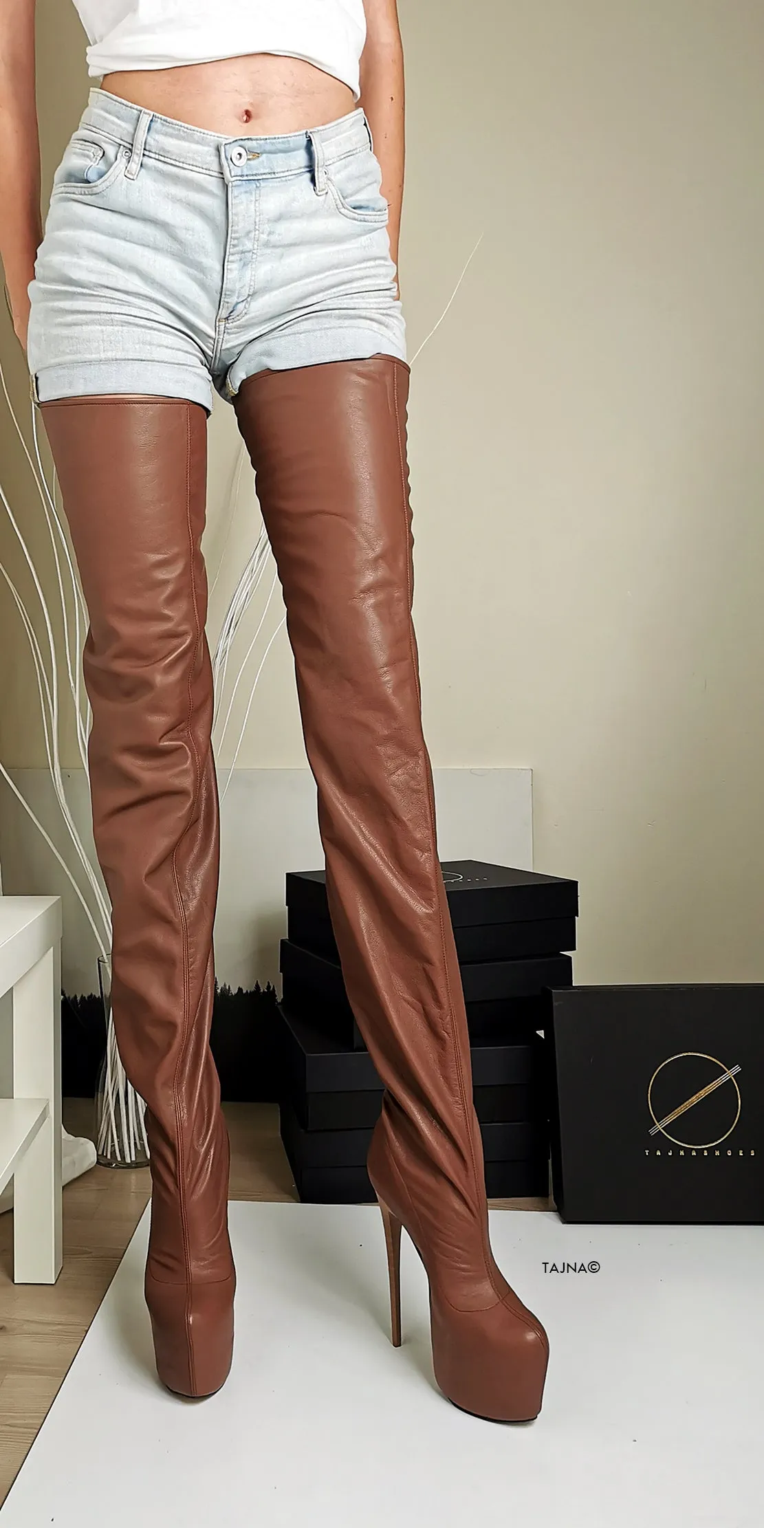 Thigh High Brown Genuine Leather Boots