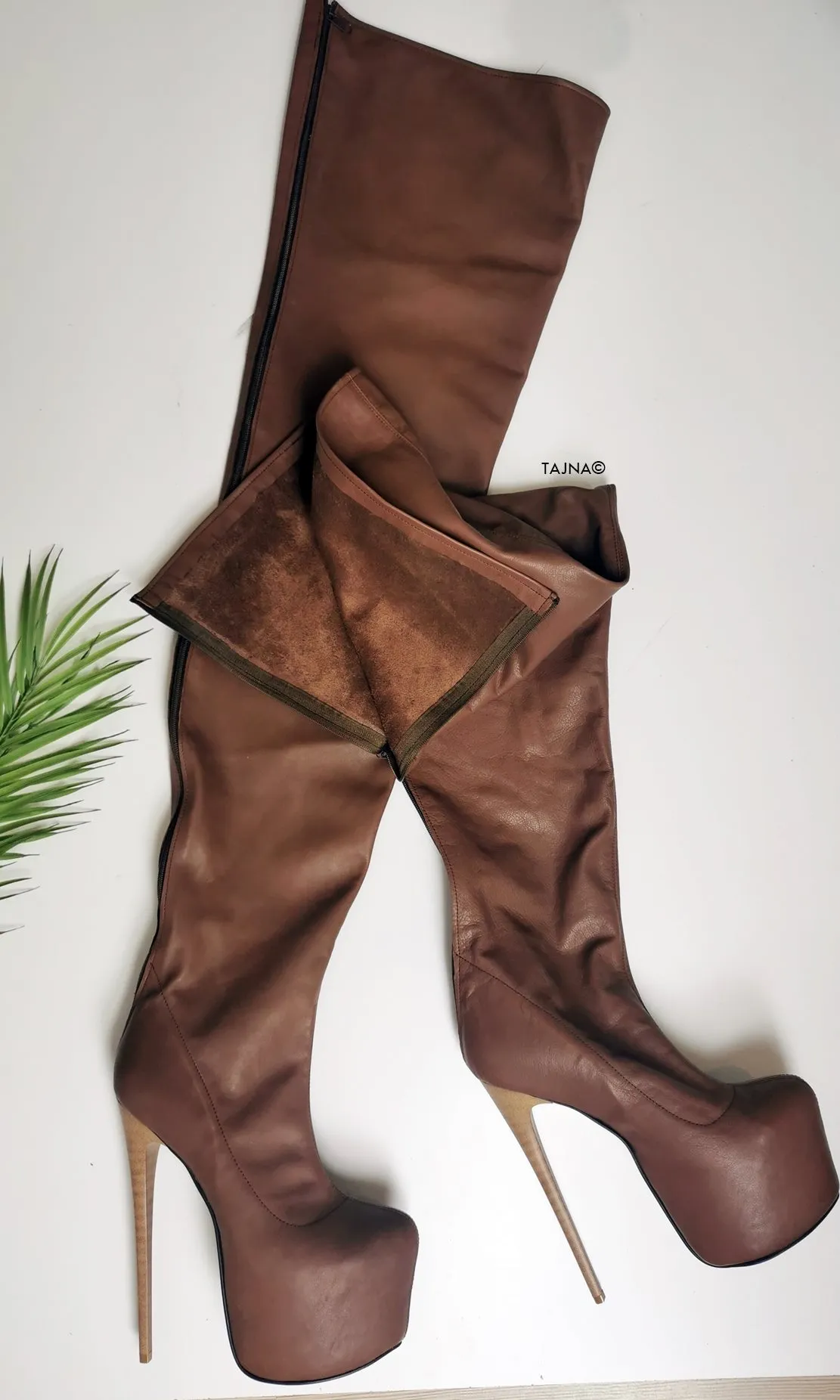 Thigh High Brown Genuine Leather Boots