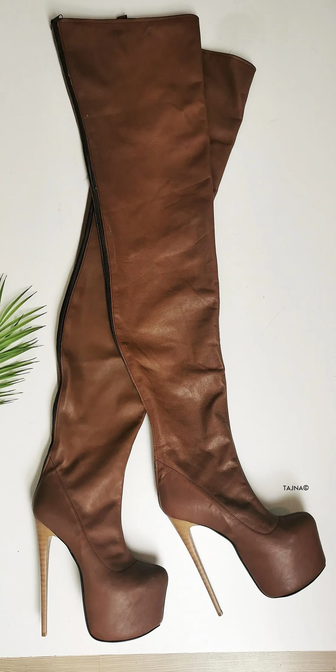 Thigh High Brown Genuine Leather Boots