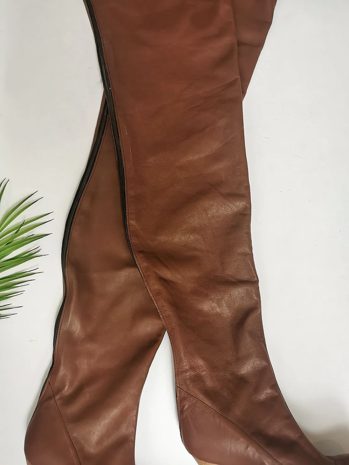 Thigh High Brown Genuine Leather Boots