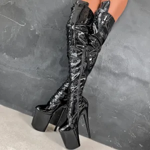 Thigh High Front Lace - Black Beatle - 8 INCH