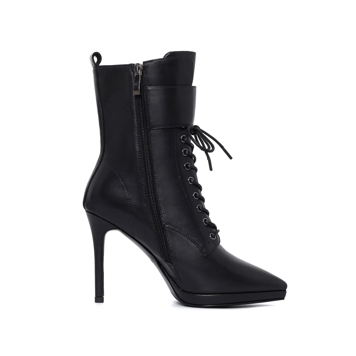 TinaCus Women's Genuine Leather Handmade Comfortable Stiletto High Heel Pointed Toe Zip Up Mid-Calf Boots with Buckle and Band