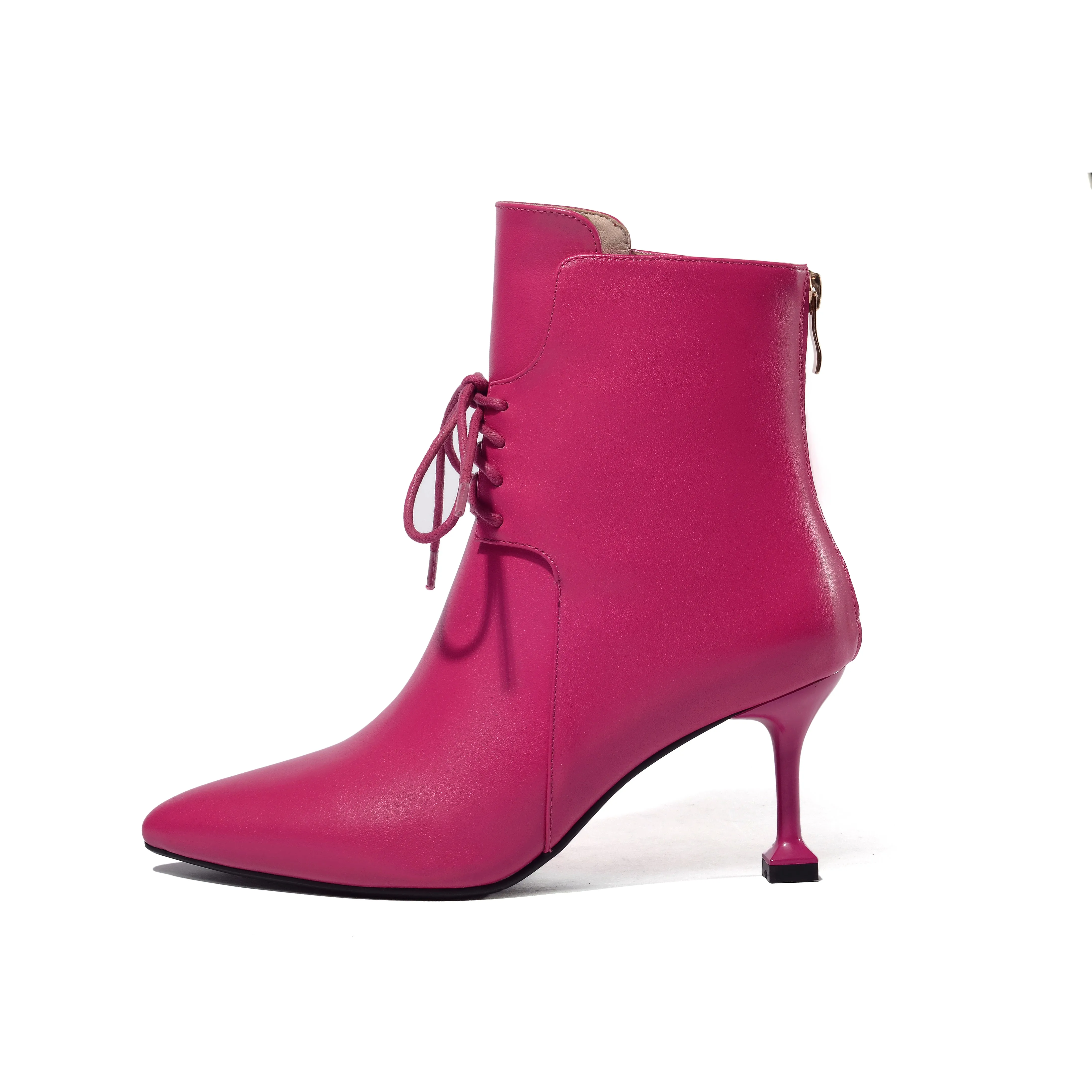 TinaCus Women's Genuine Leather Pointed Toe Lace Up Back Zip Handmade Stiletto Heel Fashion Ankle Boots