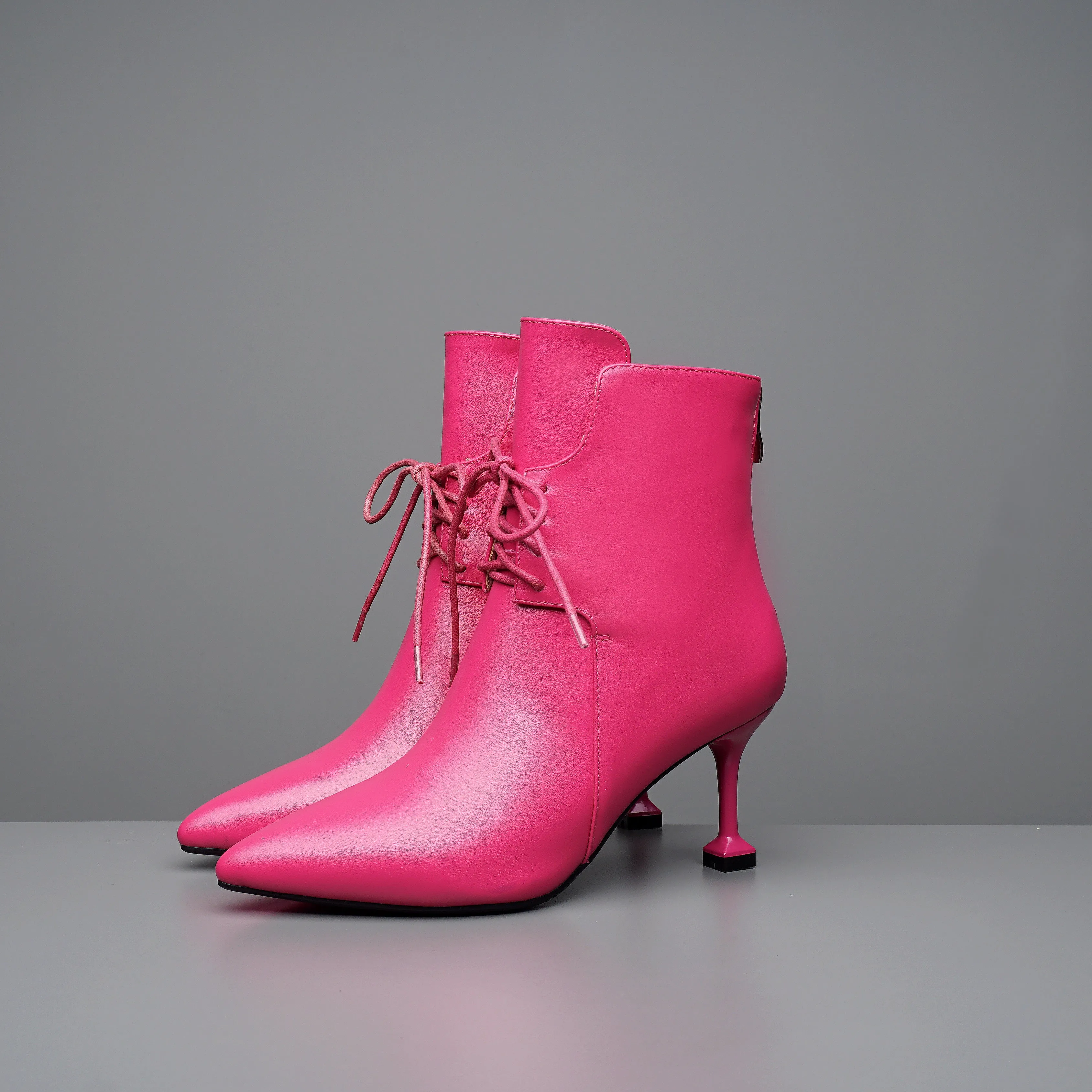 TinaCus Women's Genuine Leather Pointed Toe Lace Up Back Zip Handmade Stiletto Heel Fashion Ankle Boots