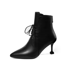 TinaCus Women's Genuine Leather Pointed Toe Lace Up Back Zip Handmade Stiletto Heel Fashion Ankle Boots