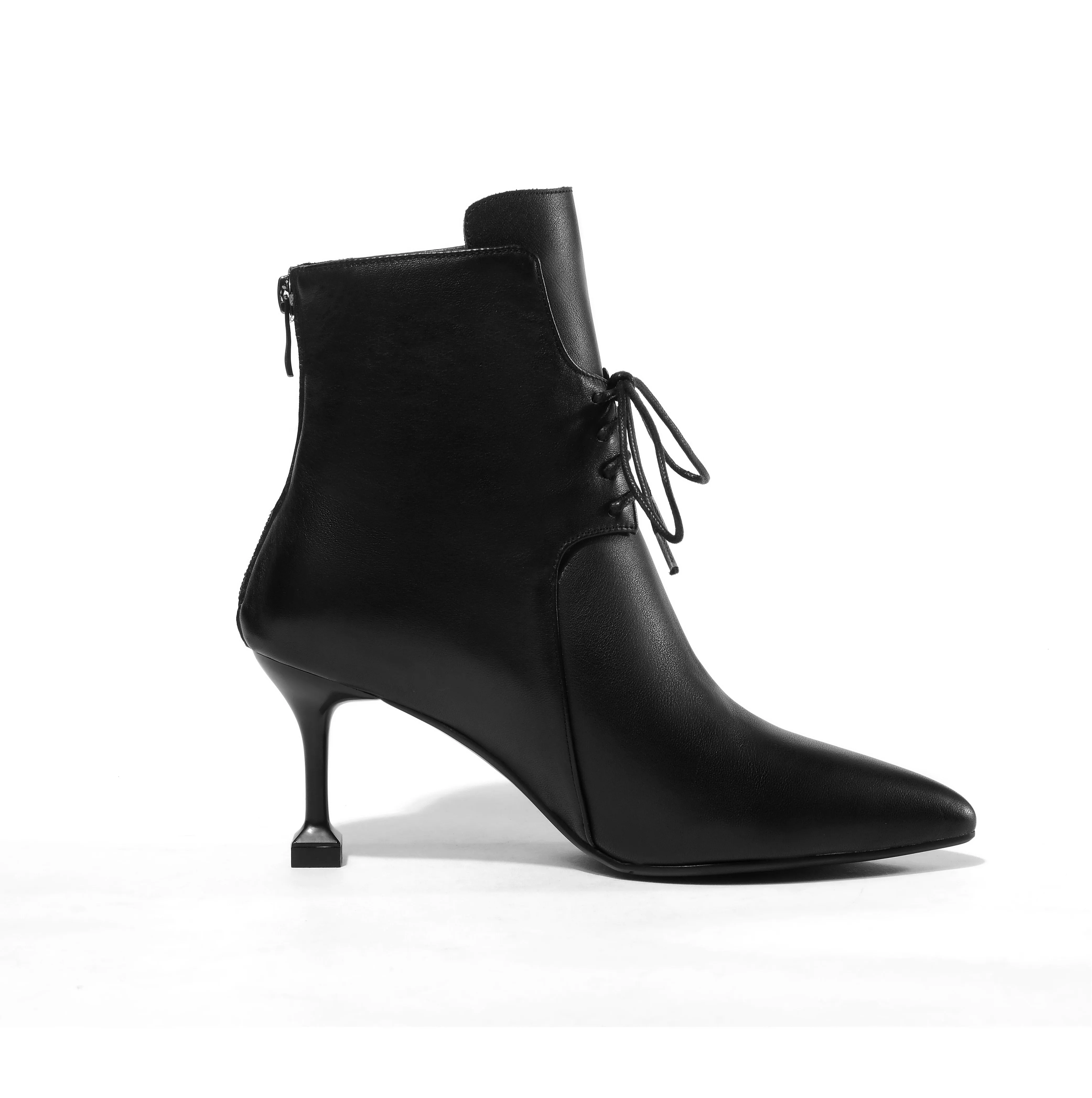 TinaCus Women's Genuine Leather Pointed Toe Lace Up Back Zip Handmade Stiletto Heel Fashion Ankle Boots