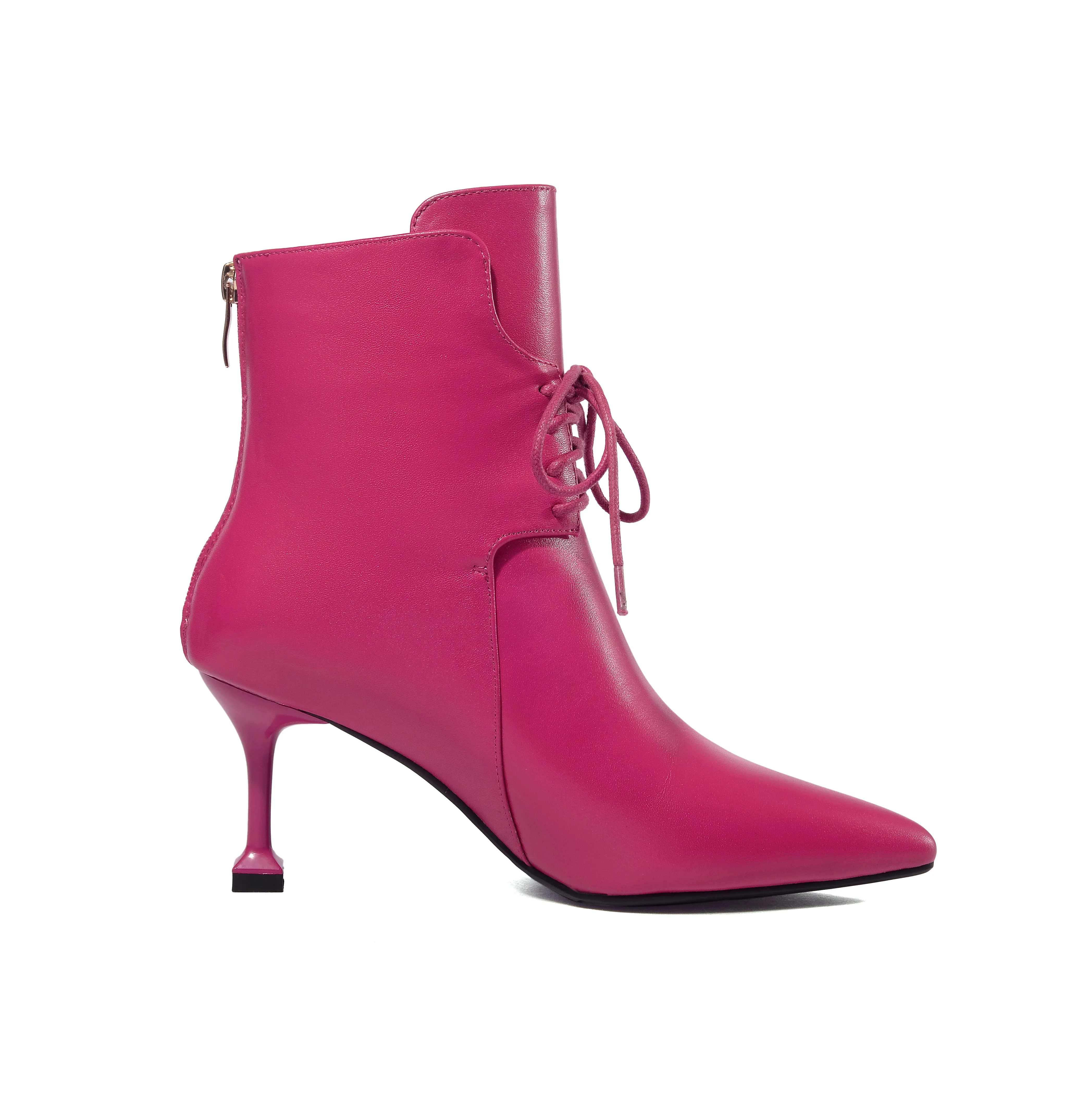 TinaCus Women's Genuine Leather Pointed Toe Lace Up Back Zip Handmade Stiletto Heel Fashion Ankle Boots