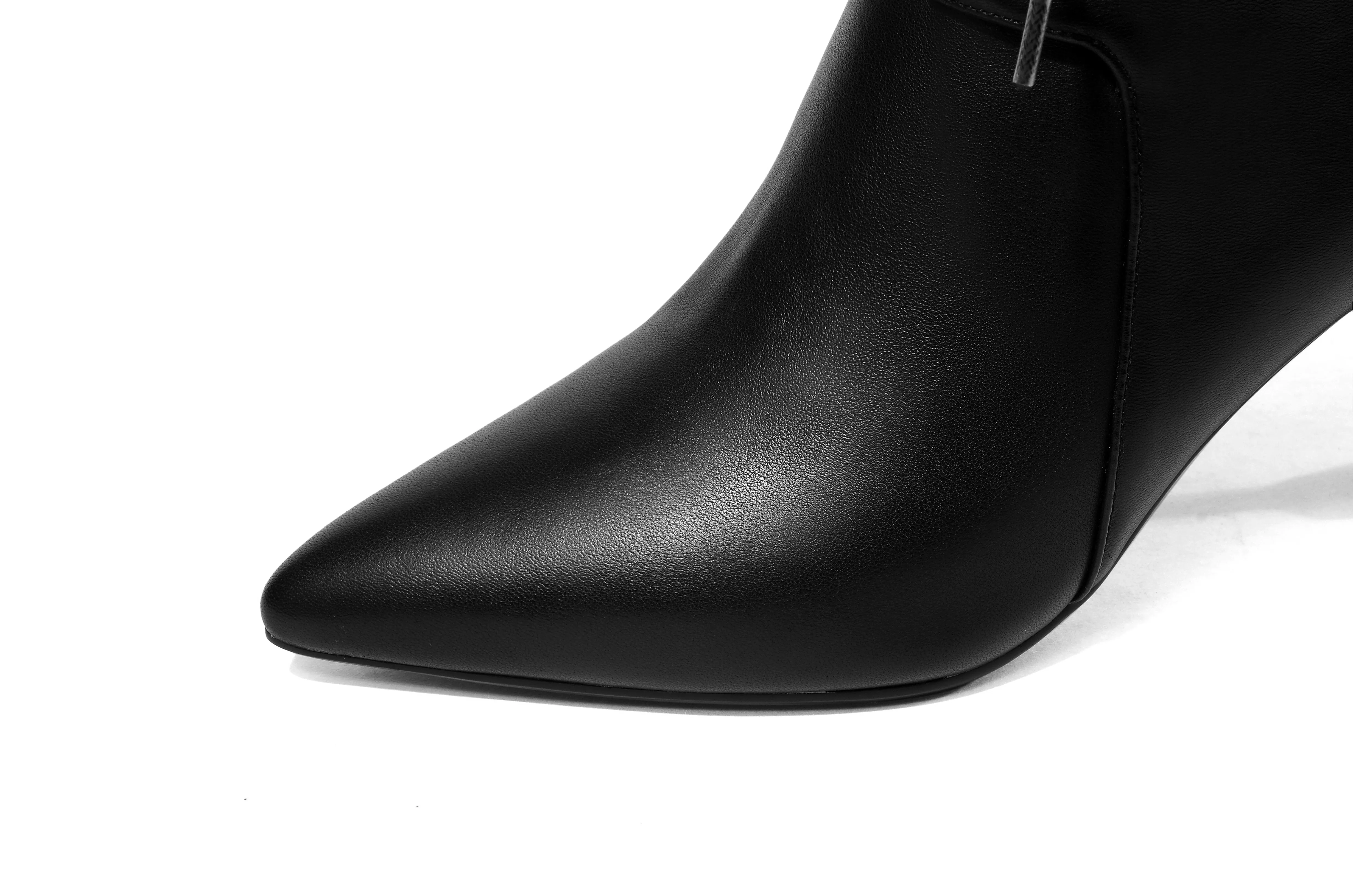 TinaCus Women's Genuine Leather Pointed Toe Lace Up Back Zip Handmade Stiletto Heel Fashion Ankle Boots