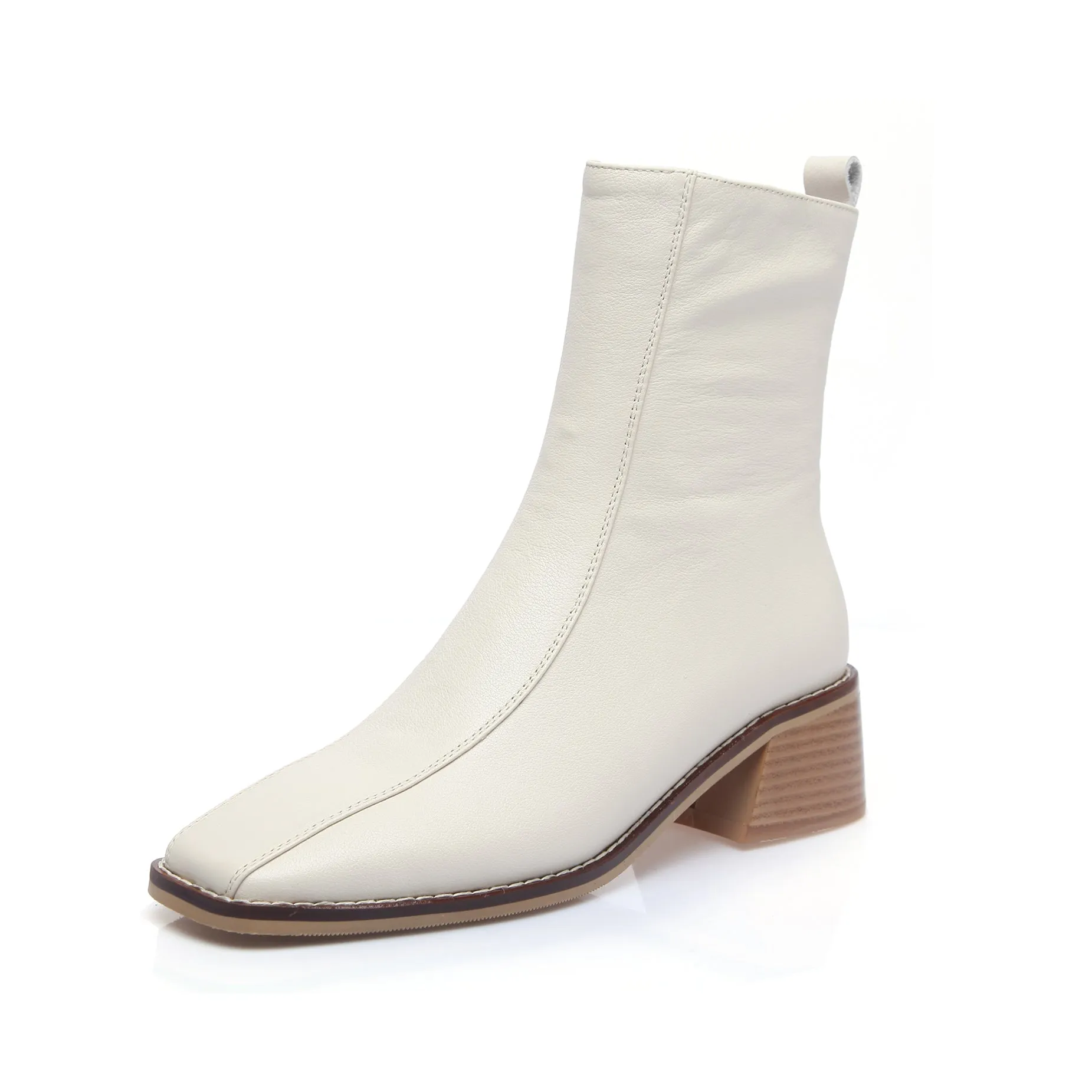 TinaCus Women's Genuine Leather Square Toe Side Zip Up Handmade Low Chunky Heel Chic Mid-Calf Boots