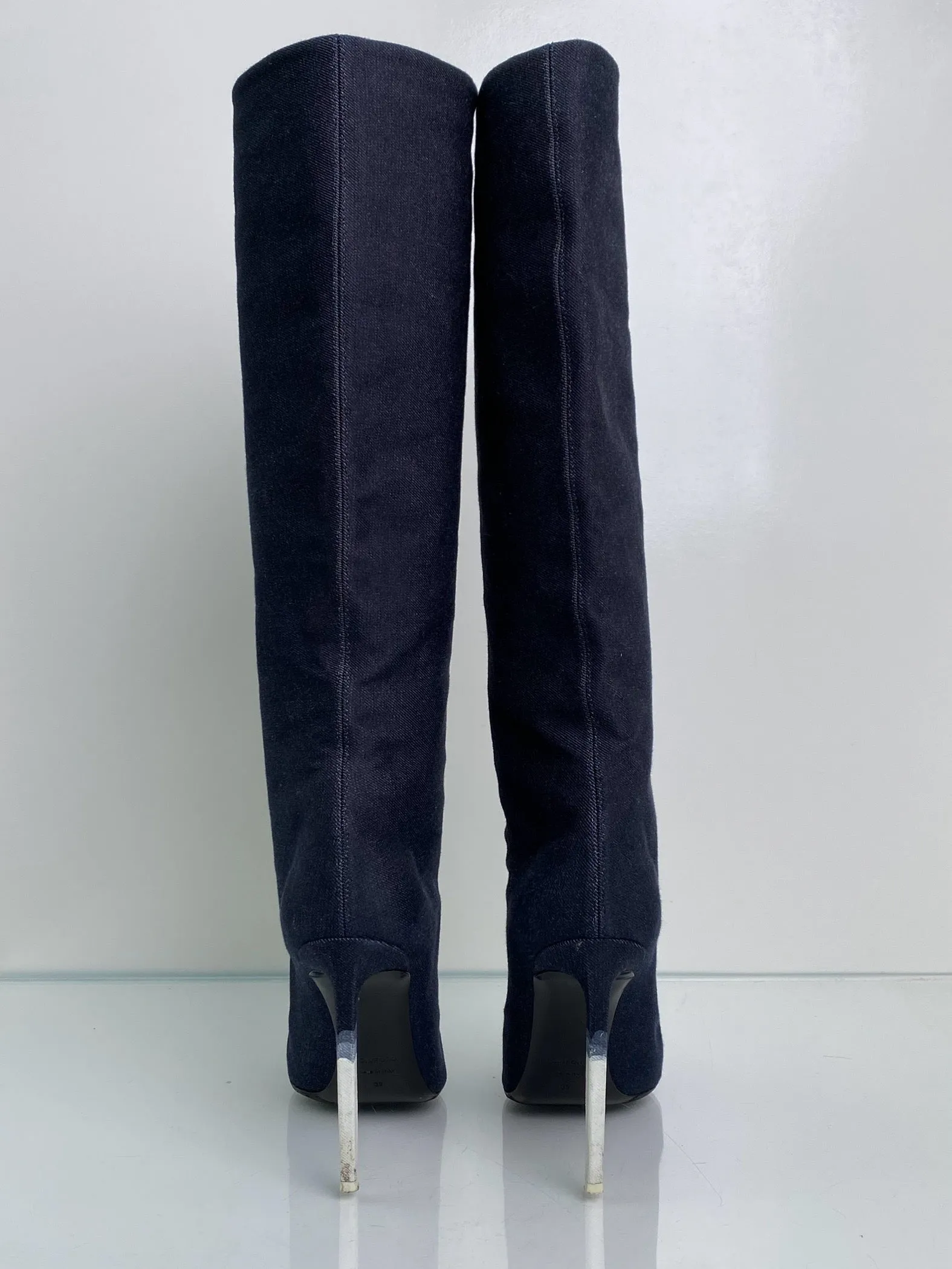 Tom Ford Bleached Denim Thigh High Boots, 39