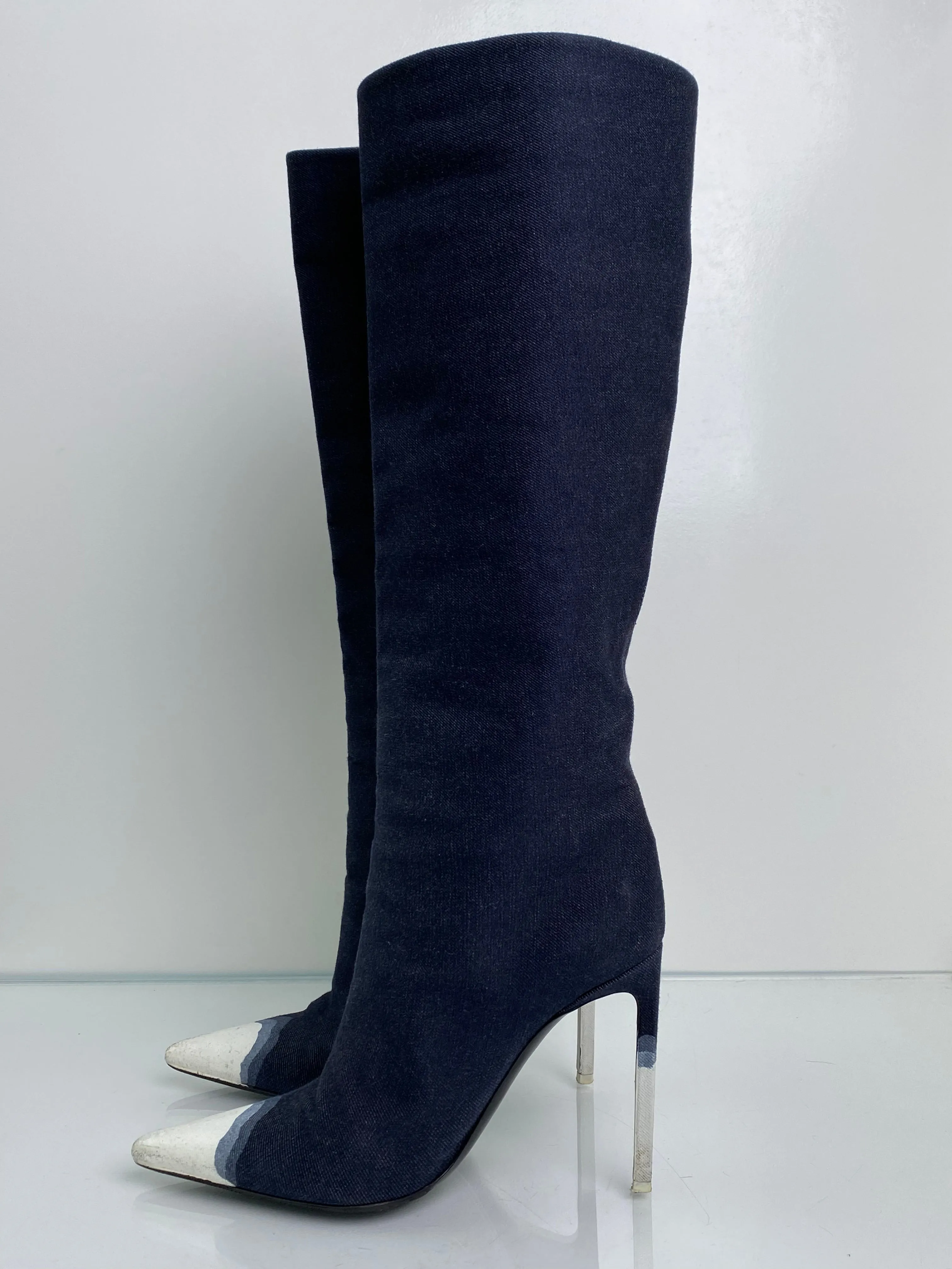 Tom Ford Bleached Denim Thigh High Boots, 39