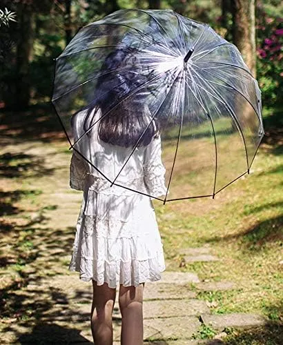 Transparent Umbrella,16 Fiberglass Ribs Clear See Through Dome Umbrellas for Women,Windproof Auto Open Umbrella