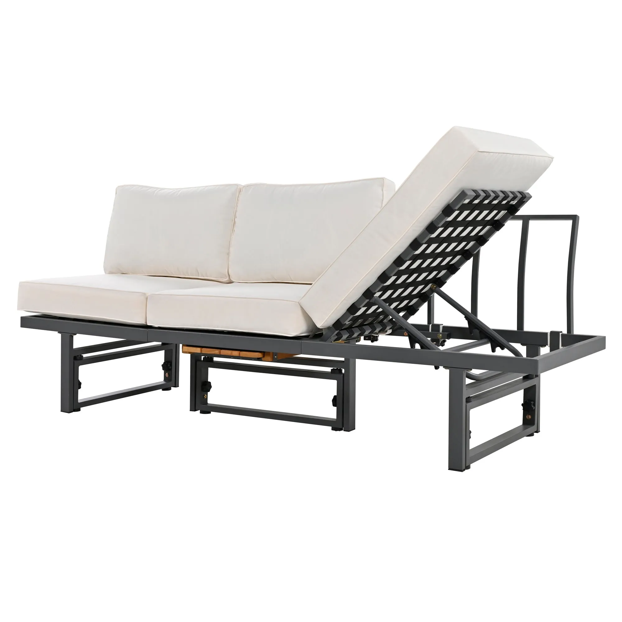TREXM 3-Piece Modern Multi-Functional Outdoor Sectional Sofa Set with Height-adjustable Seating and Coffee Table for Patio, Garden and Backyard (Beige)