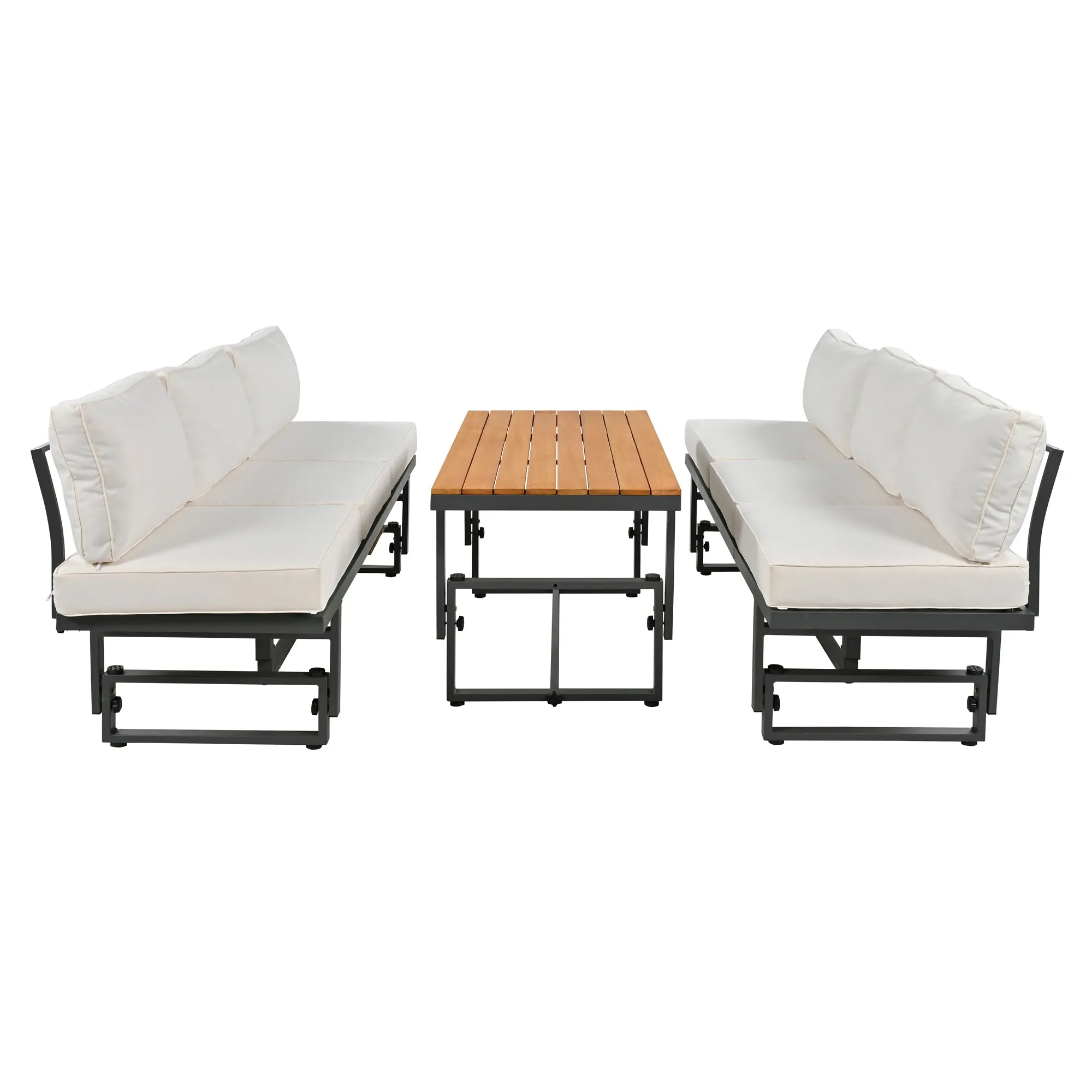 TREXM 3-Piece Modern Multi-Functional Outdoor Sectional Sofa Set with Height-adjustable Seating and Coffee Table for Patio, Garden and Backyard (Beige)
