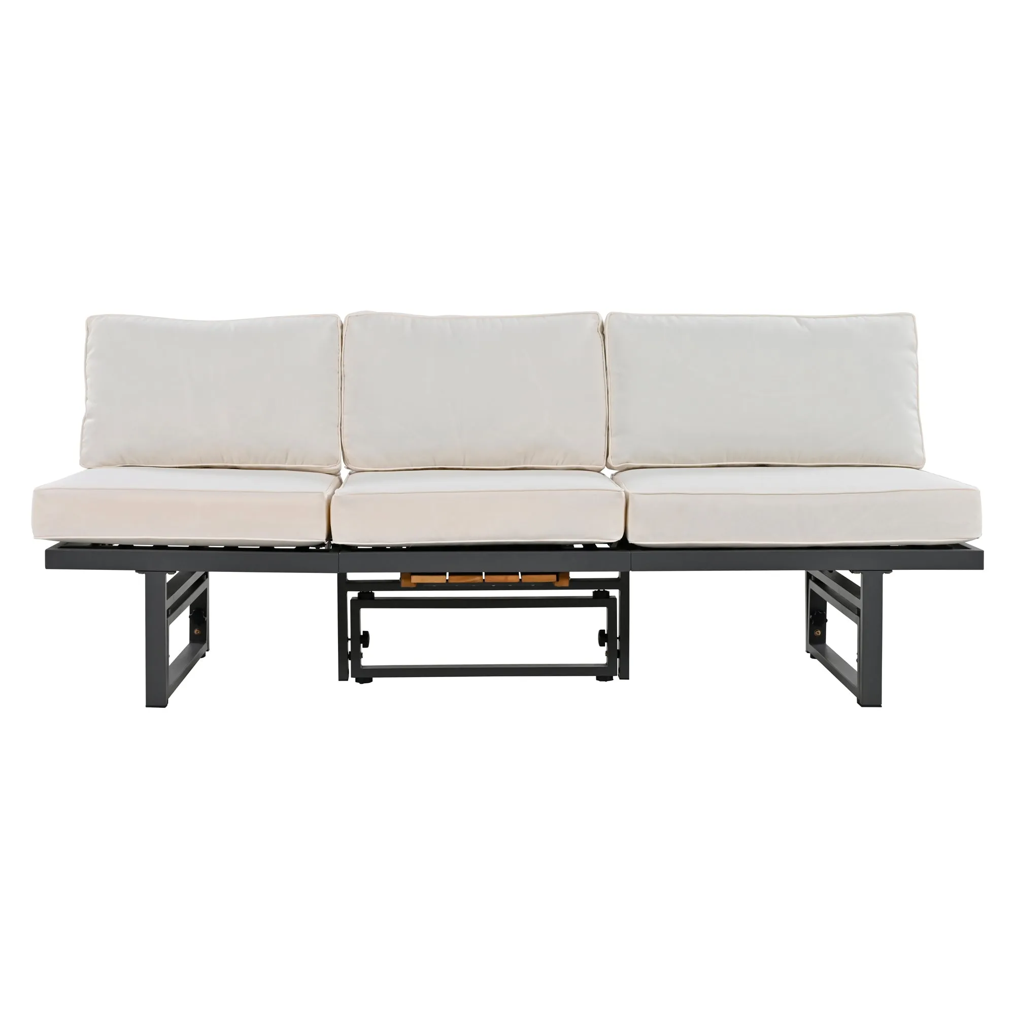 TREXM 3-Piece Modern Multi-Functional Outdoor Sectional Sofa Set with Height-adjustable Seating and Coffee Table for Patio, Garden and Backyard (Beige)