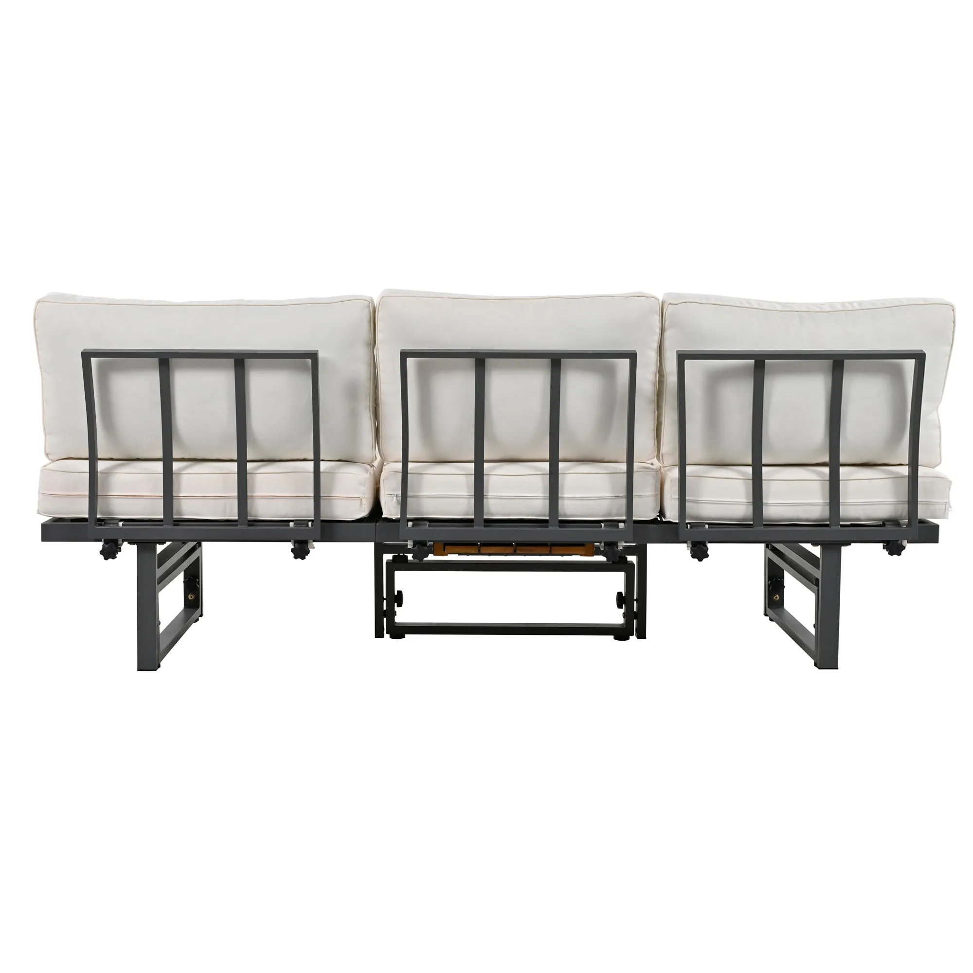 TREXM 3-Piece Modern Multi-Functional Outdoor Sectional Sofa Set with Height-adjustable Seating and Coffee Table for Patio, Garden and Backyard (Beige)