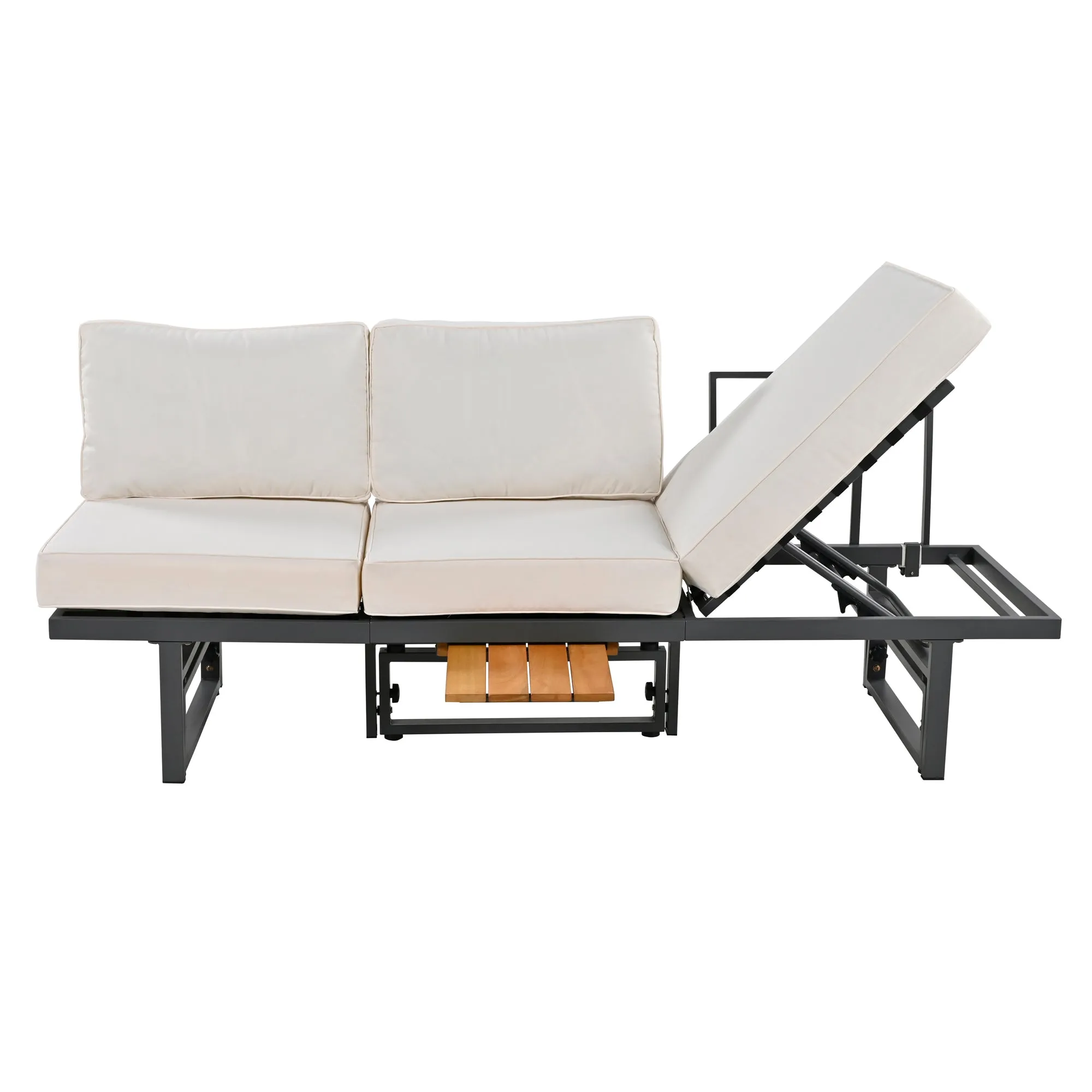 TREXM 3-Piece Modern Multi-Functional Outdoor Sectional Sofa Set with Height-adjustable Seating and Coffee Table for Patio, Garden and Backyard (Beige)