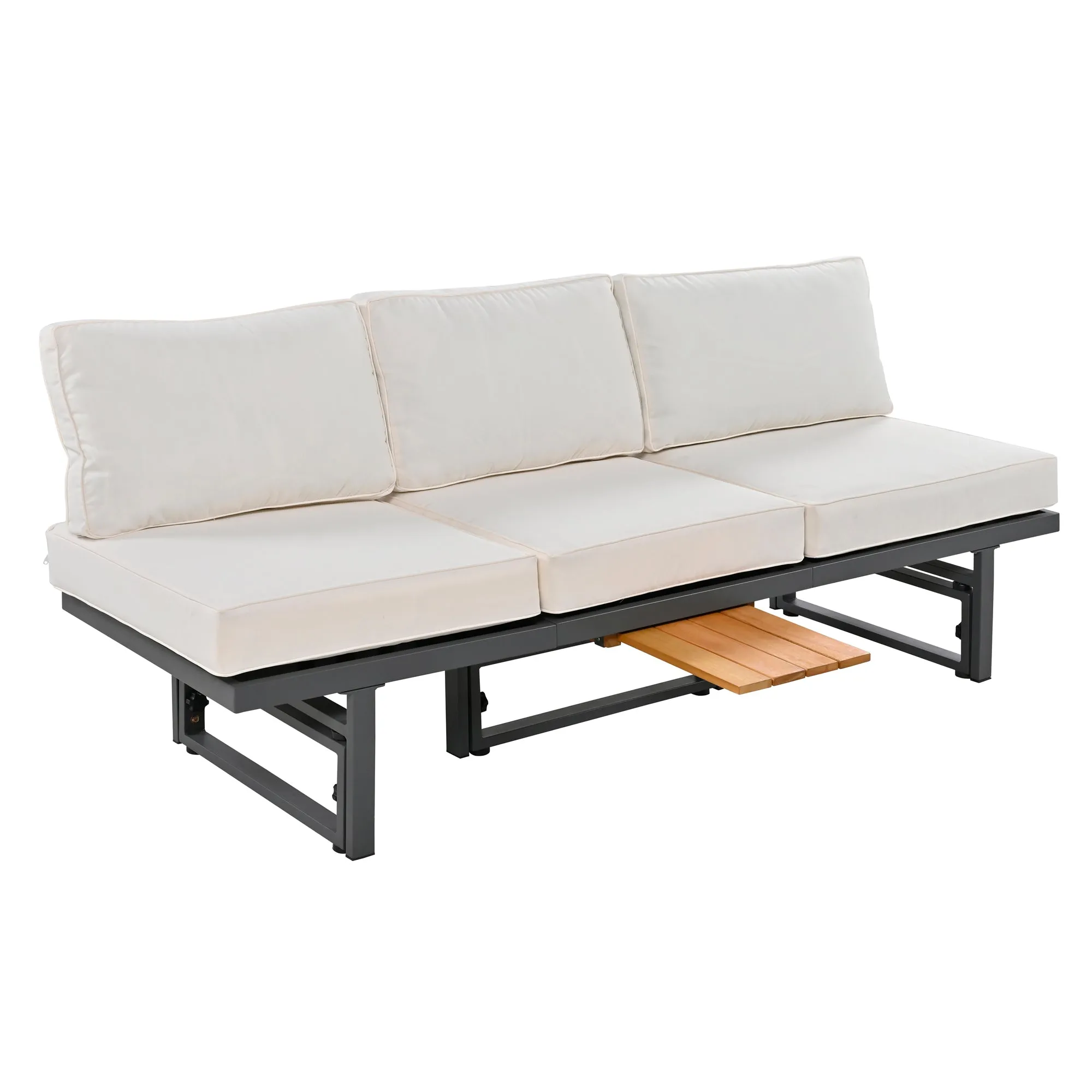 TREXM 3-Piece Modern Multi-Functional Outdoor Sectional Sofa Set with Height-adjustable Seating and Coffee Table for Patio, Garden and Backyard (Beige)