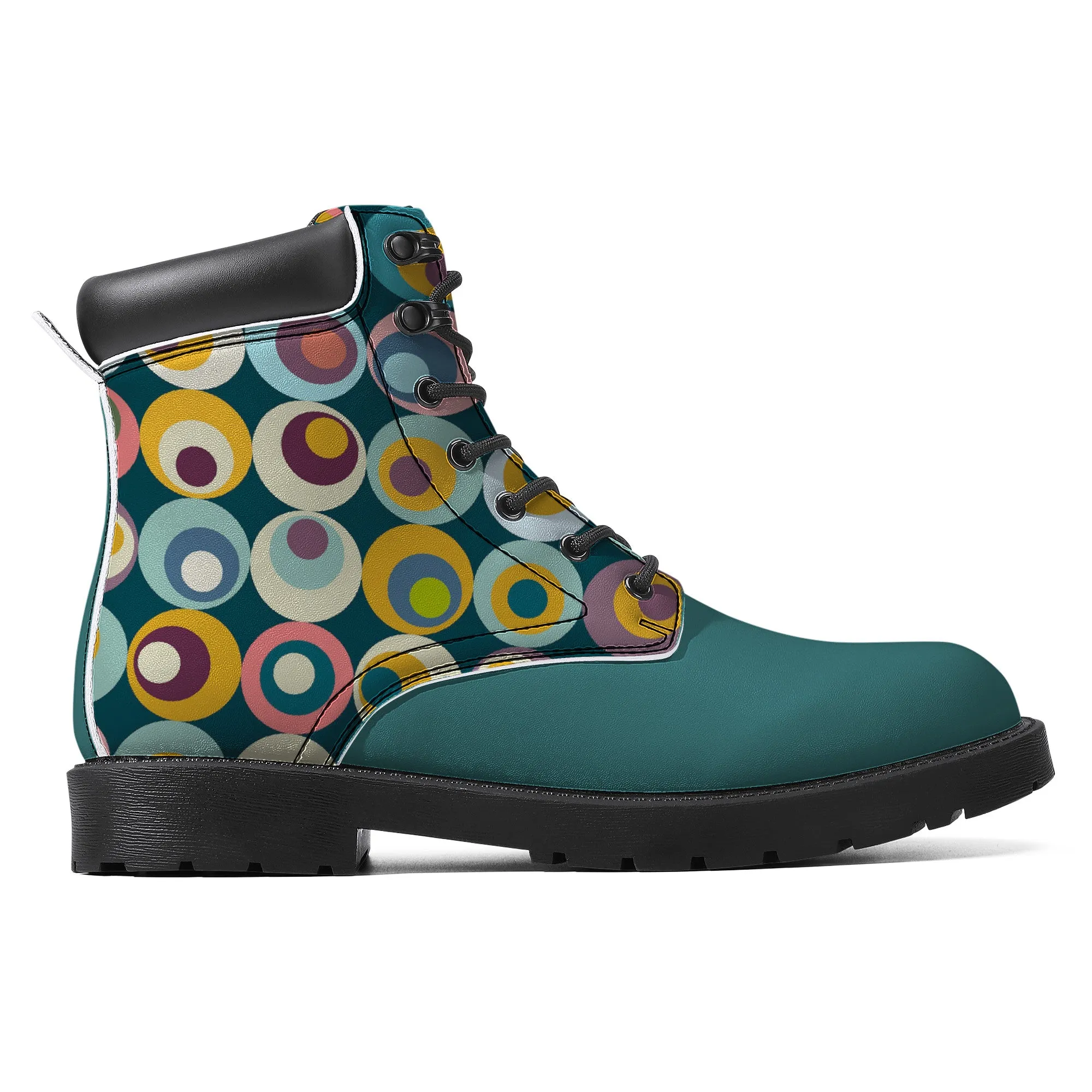 Unisex Synthetic Leather Boots With Cuff - Turquoise