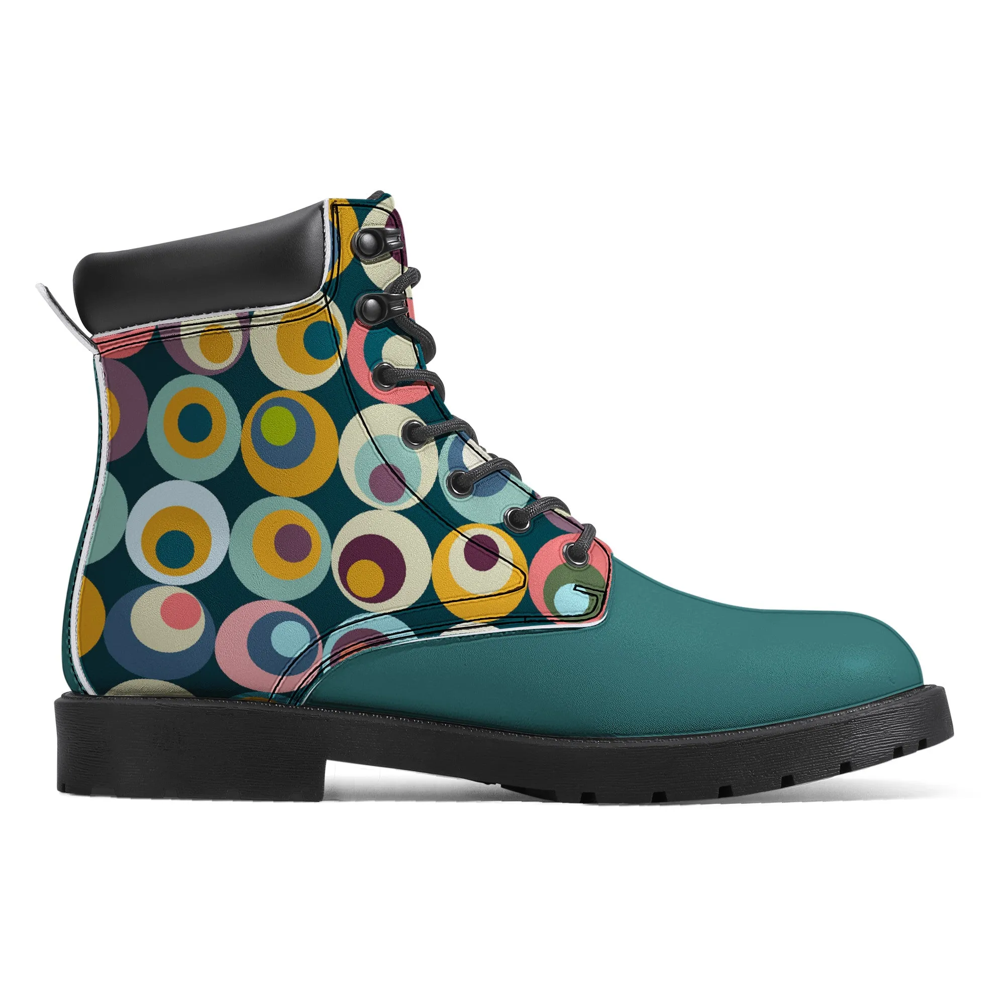 Unisex Synthetic Leather Boots With Cuff - Turquoise