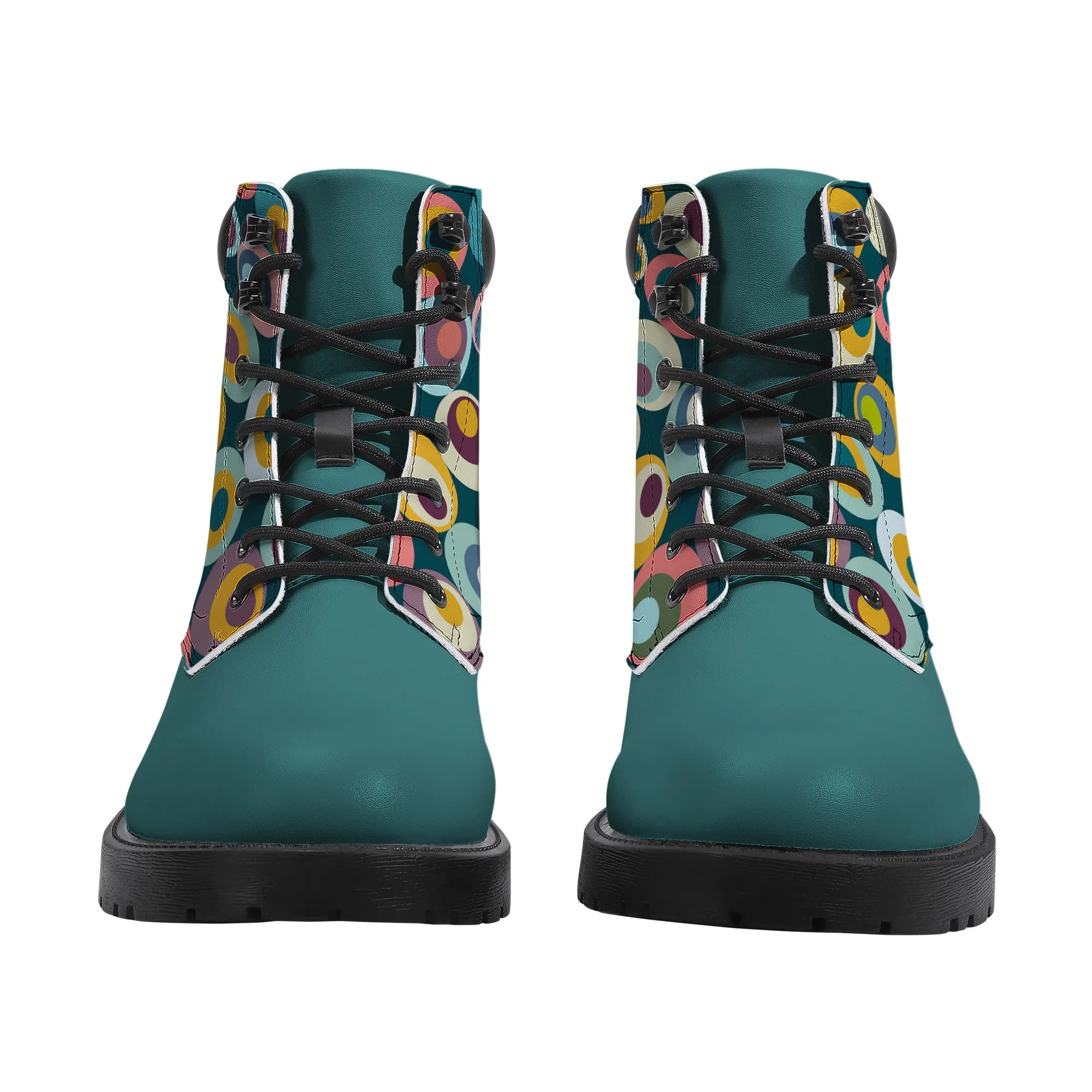 Unisex Synthetic Leather Boots With Cuff - Turquoise