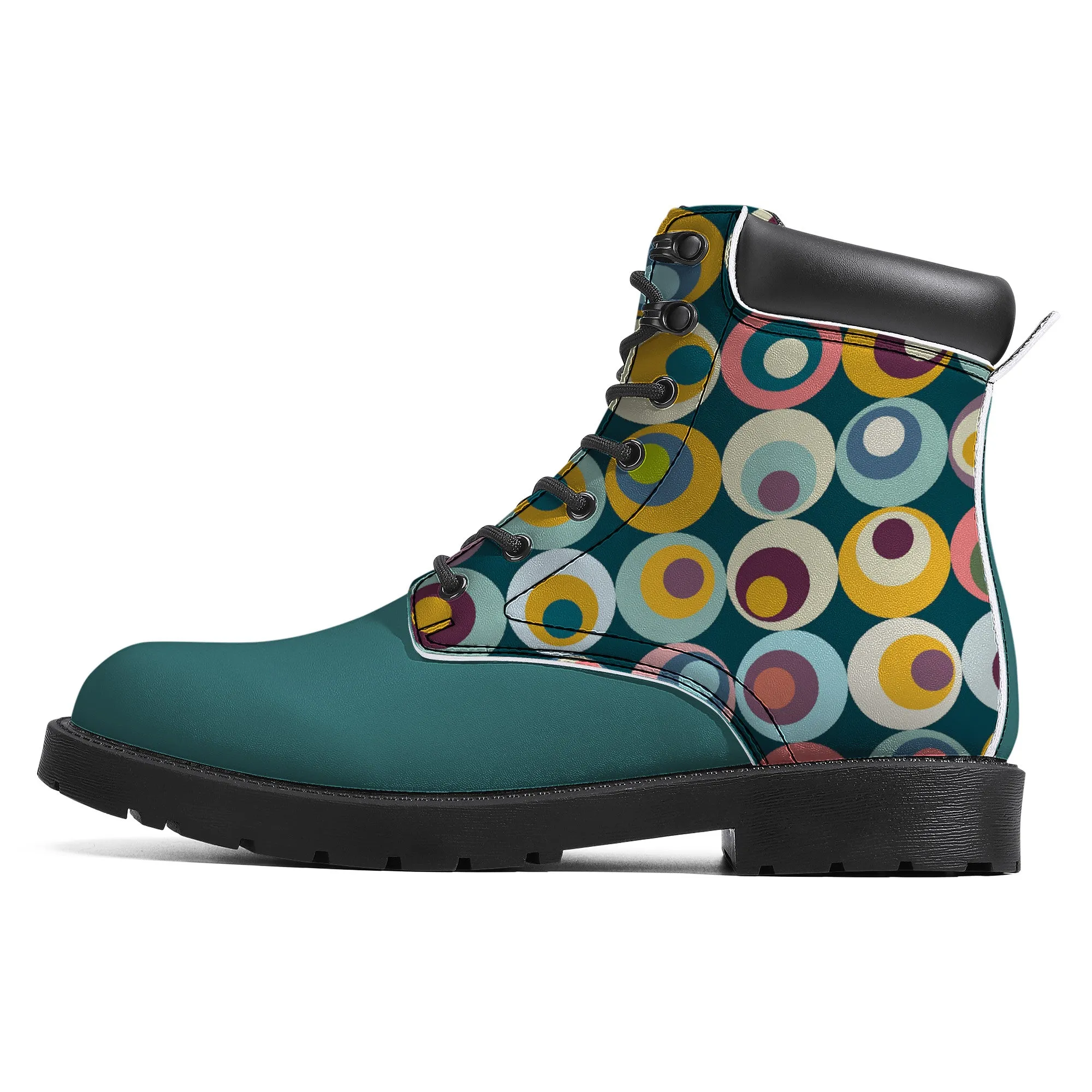 Unisex Synthetic Leather Boots With Cuff - Turquoise