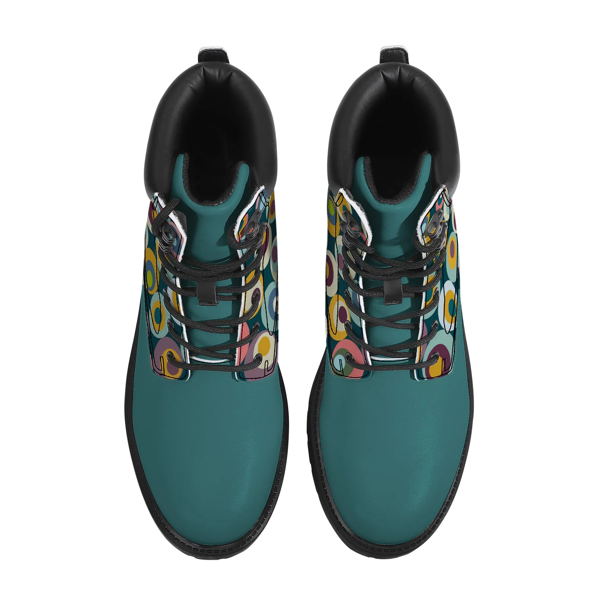 Unisex Synthetic Leather Boots With Cuff - Turquoise