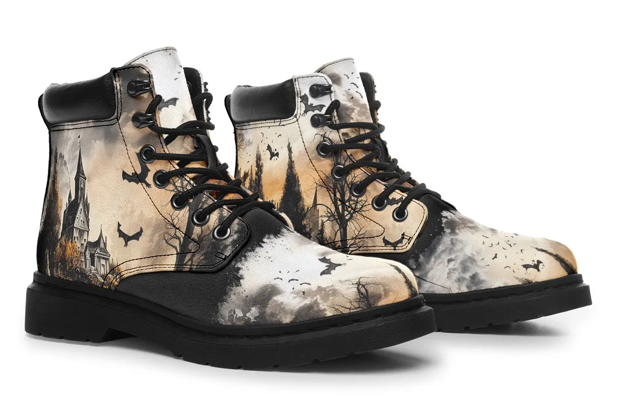 Vampire Mansion Classic Boots - High Quality Micro-Suede Weatherproof Vegan Shoes with Stitched on Soles